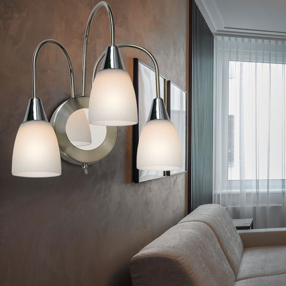 WOFI LED Wandleuchte, LED-Leuchtmittel fest verbaut, Warmweiß, Wandleuchte 3 flammig Wandlampe Glas opal LED