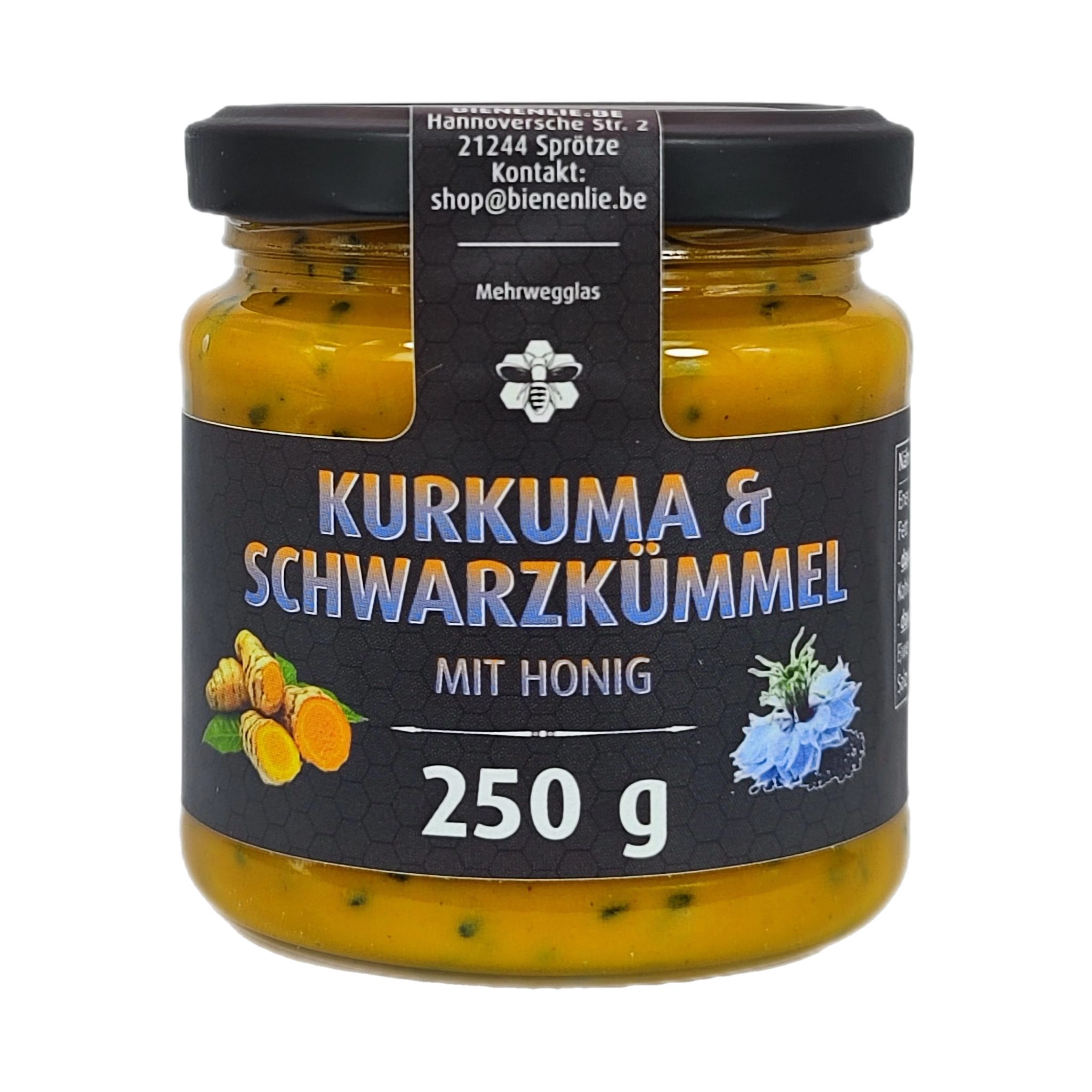 Imkerei BienenLie.be Honig Kurkuma & Schwarzkümmel mit Honig -würzig & bitter, 250g, 1 x 250 g, 1 St.