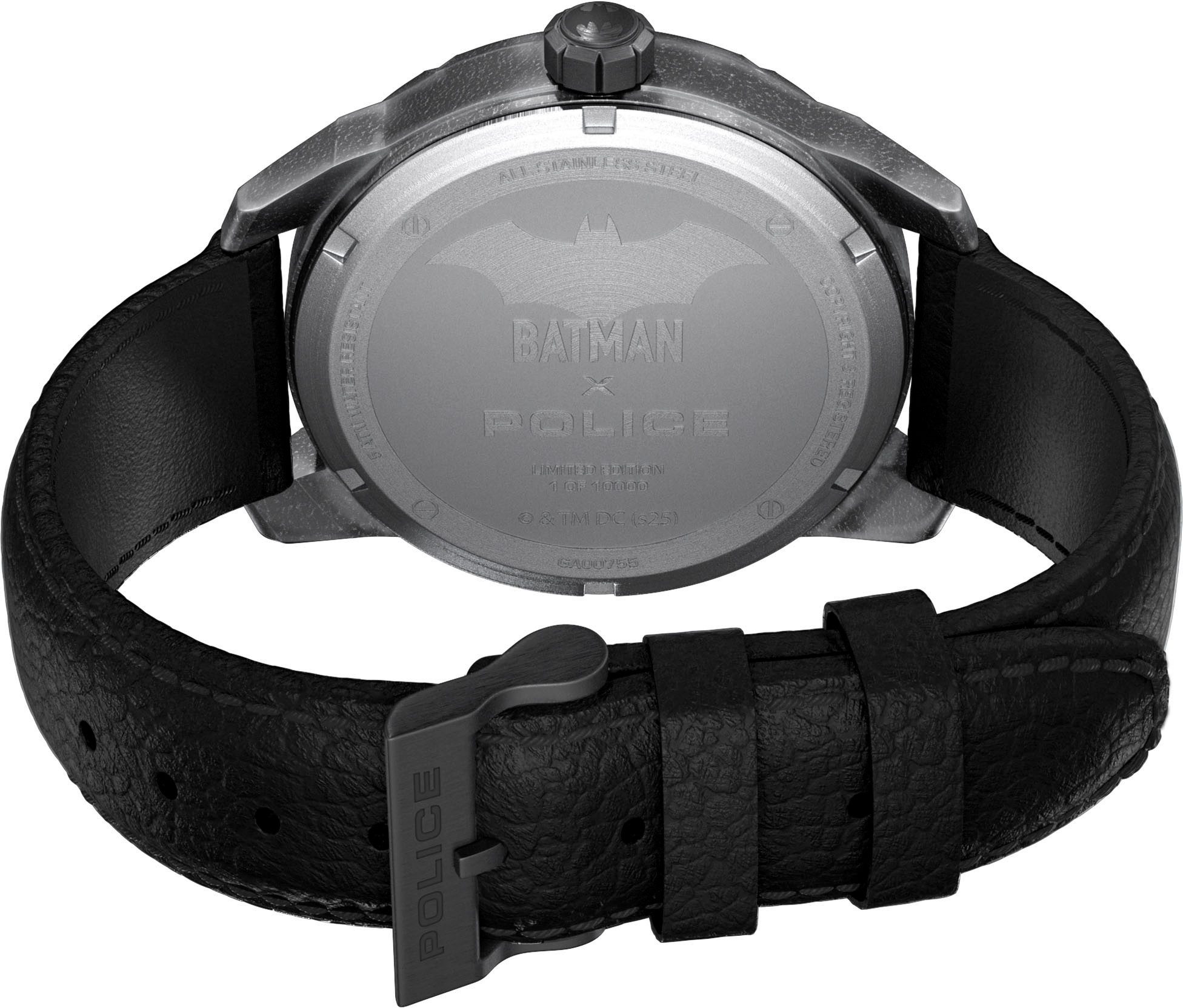 Police Quarzuhr BATMAN THE BAT PEWGA0075501, Armbanduhr, Herrenuhr, Lederarmband, analog