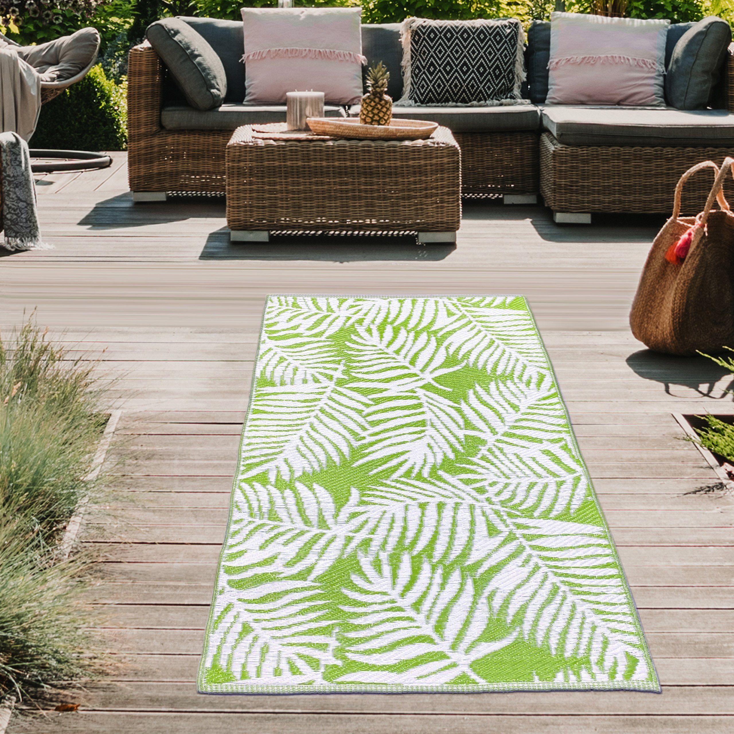 grün, mit Outdoor-Teppich Teppich-Traum, Palmenblattmuster Outdoorteppich rechteckig in