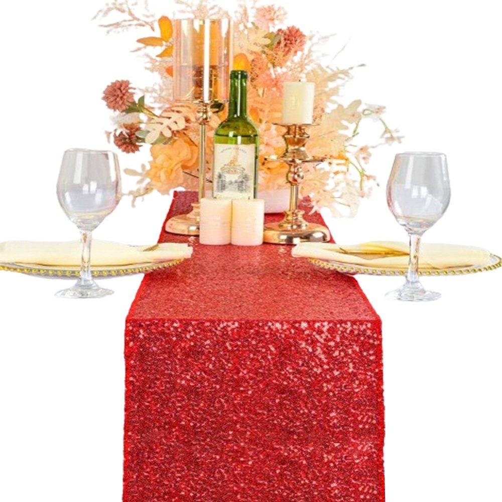 FELIXLEO Tischläufer Tischläufer Red Pailletten für Weihnachten Party Bankett 30*180cm