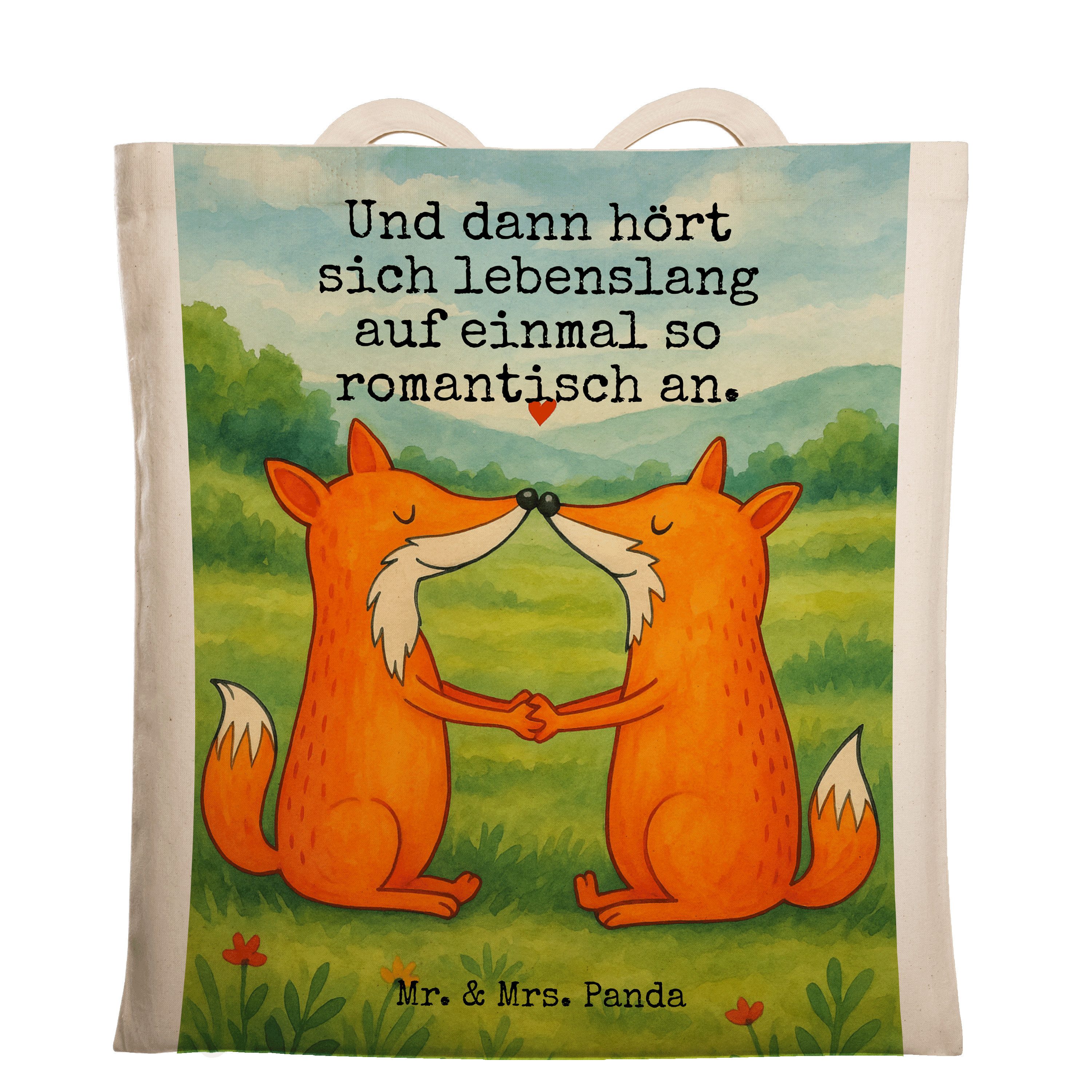 Mr. & Mrs. Panda Tragetasche Füchse Liebe Design, Schultasche, Weiß, Fox, Fuchs, Ehe, Freundin, Ta (Packung), festivaltasche Verlobte schultertasche baumwolle