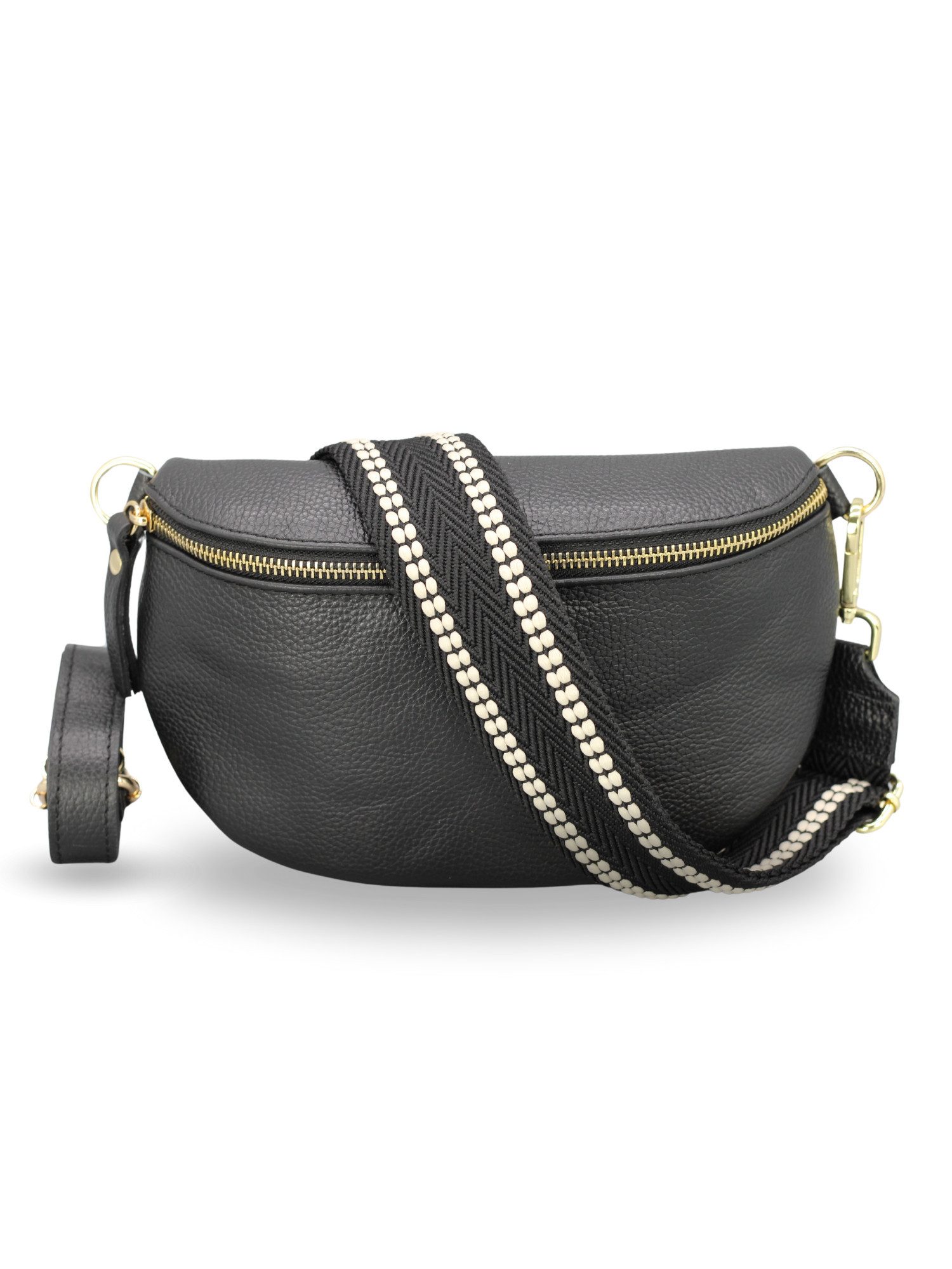 Bauchtasche Damen mit goldenem Reißverschluss, Bauchtasche Leder