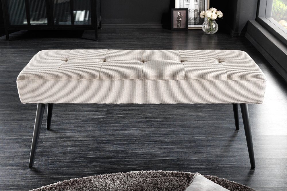riess-ambiente Sitzbank BOUTIQUE 100cm hellgrau/schwarz - Cord-Bezug, Metallbeine (Einzelartikel, 1-St), bequeme Polsterung mit Ziernähten – ideal für Flur oder Wohnbereich