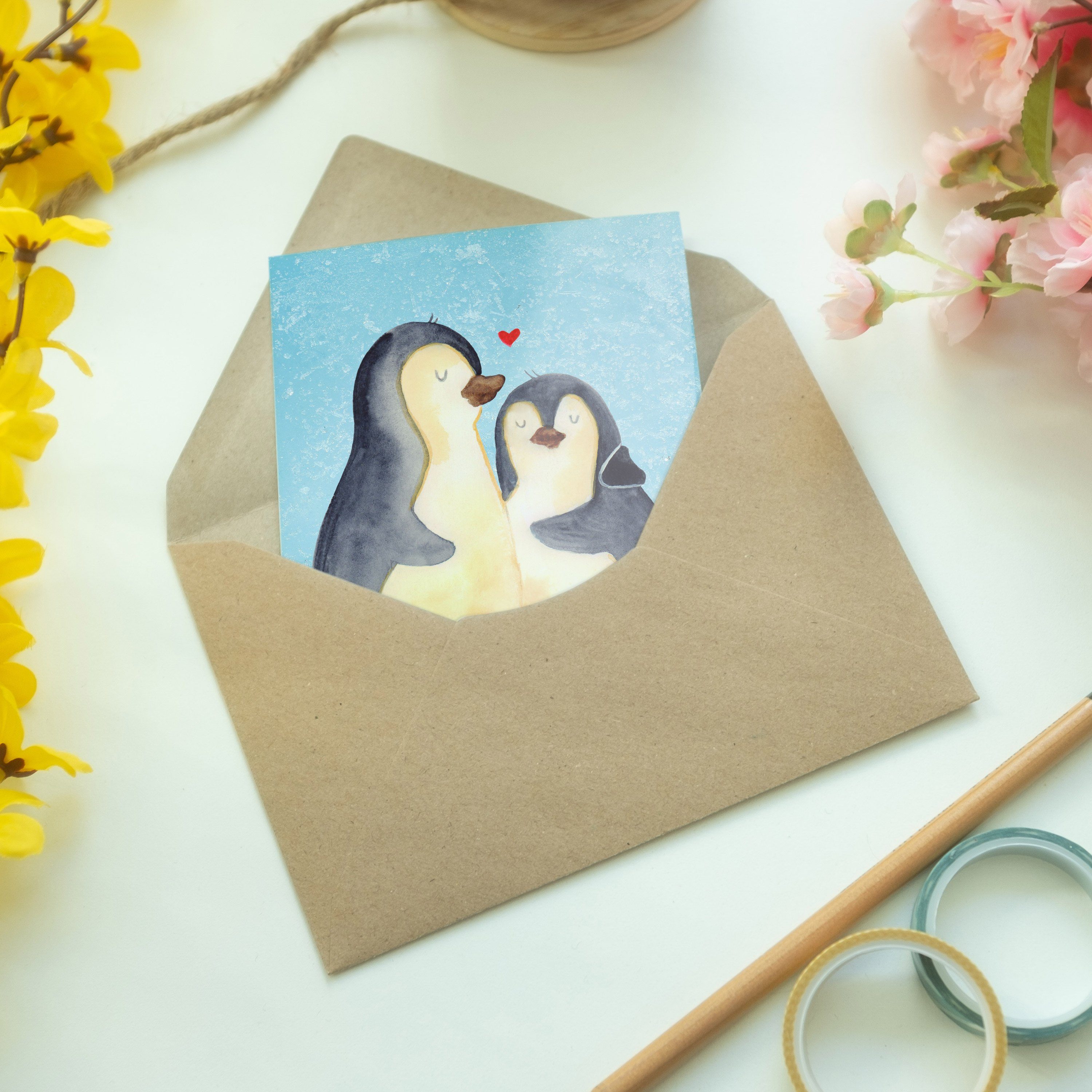 Grußkarte - Panda Geburtstagskarte, Eisblau Hochzeit, Ho Geschenk, & Pinguin Mrs. - Mr. umarmend