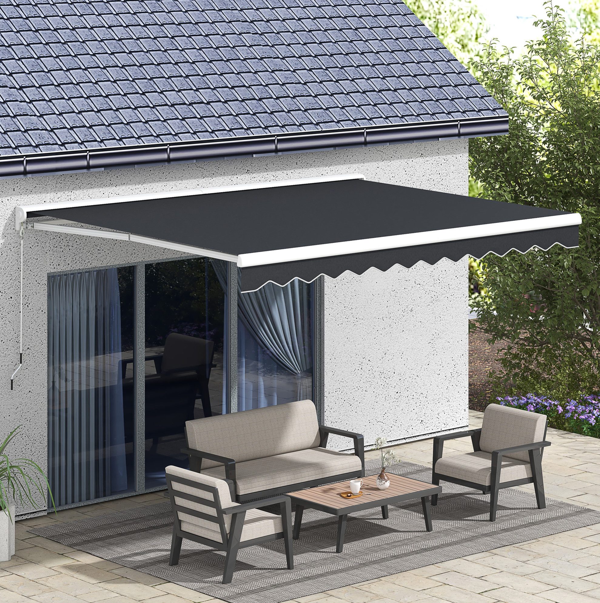 REDOM Gelenkarmmarkise Elektrische Markise 395x300 cm Balkonmarkise Wandmontage Sonnenschutz (Packung, 1-St., Stabiles Alu Gestell für angenehmen Schatten im Outdoor Bereich) Bedienung per Fernsteuerung oder Kurbel für Balkon und Garten Nutzung