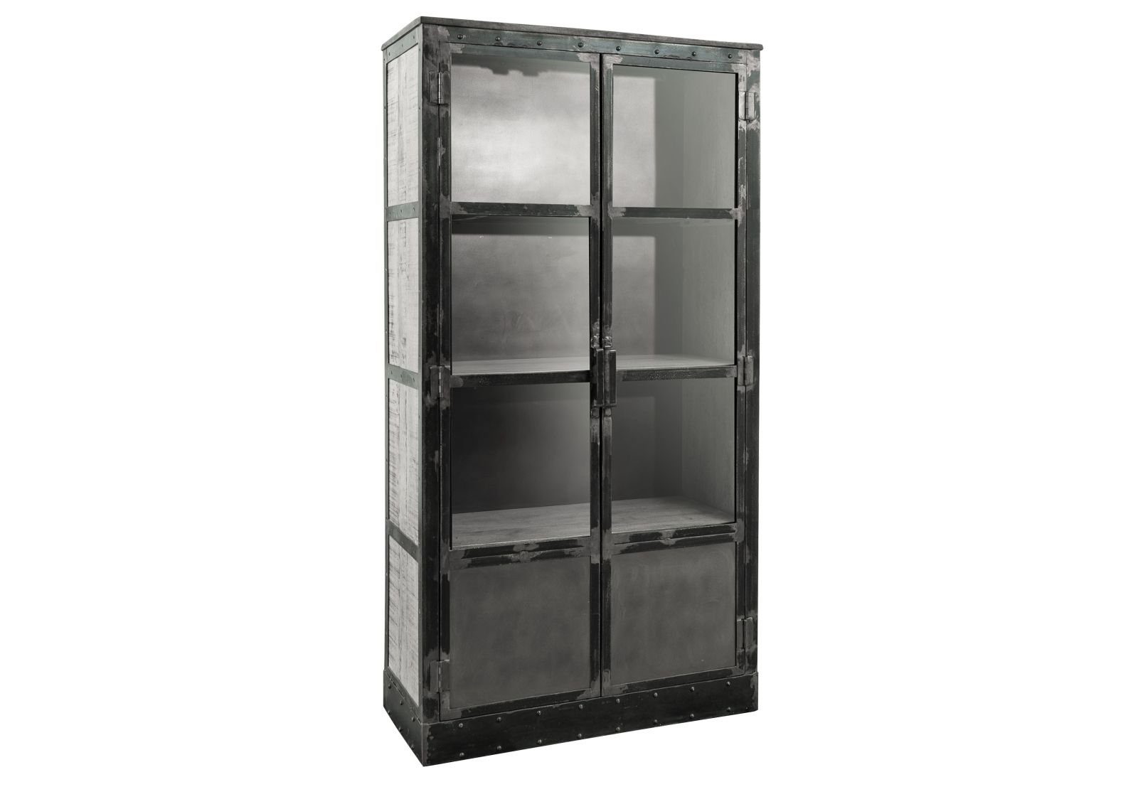Massivmoebel24 Standvitrine (Vitrine Mango 92x40x185 grau lackiert HEAVY INDUSTRY #143) Vitrine Mango 92x40x185 grau lackiert HEAVY INDUSTRY #143