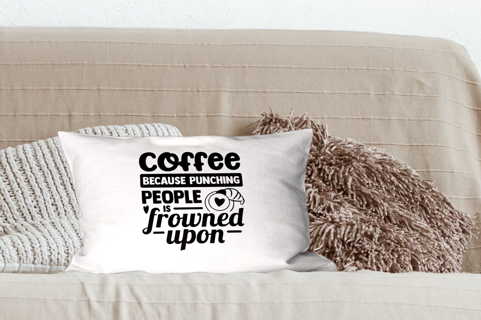 MuchoWow Dekokissen Cappuccino, Kaffee - - Dekoration, Zitat Dekokissen Füllung, mit Schlafzimmer Zierkissen, Wohzimmer
