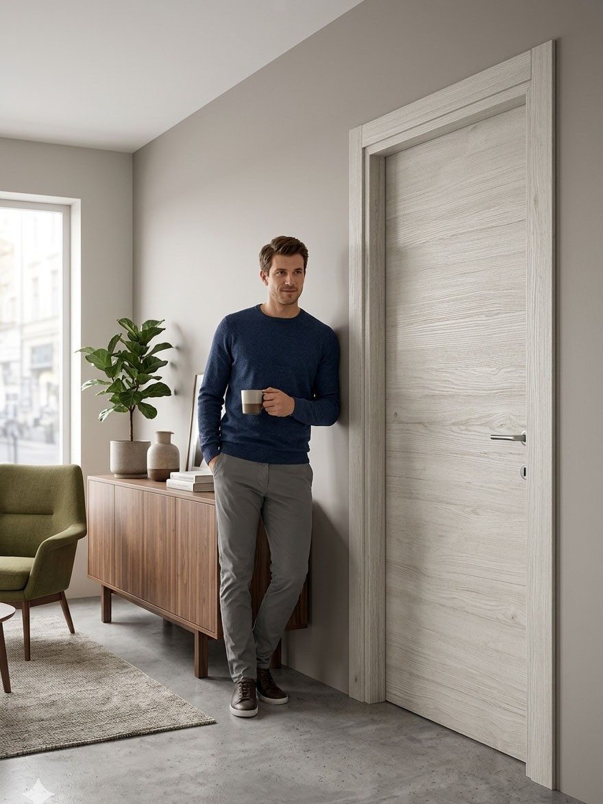 Xlmoebel Zimmertür Beige MDF-Zimmertür im modernen, minimalistischen Stil, Made in Europa