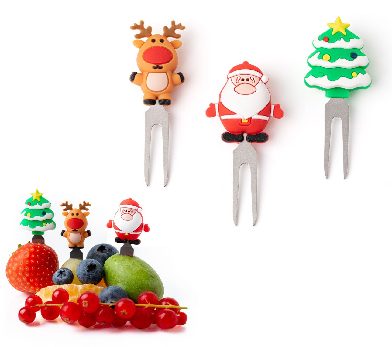 LEKKABOX Partyspieße Weihnachten Bento Food Picks, 3er Set - Fingerfood Spieße Obst Piekser, Wiederverwendbar, plastikfrei und klein – passen auch in die Brotdose