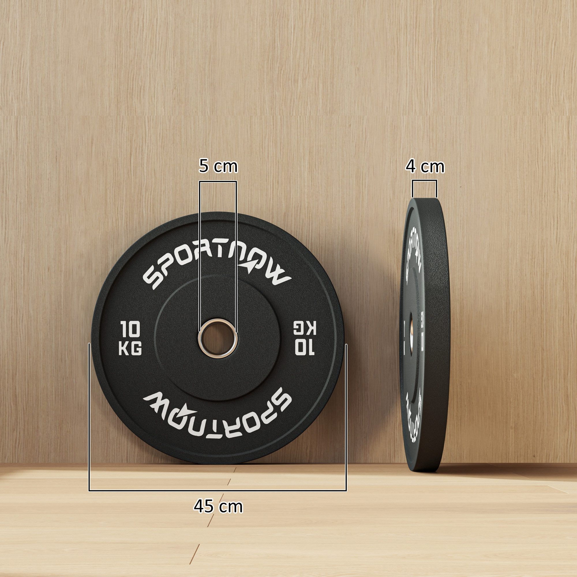 SPORTNOW Hantelscheiben 2er-Set, 2 x 10kg Gewichte, 20 kg, für 5 cm Hantelstange, Ø 50 mm Bohrung, Schwarz