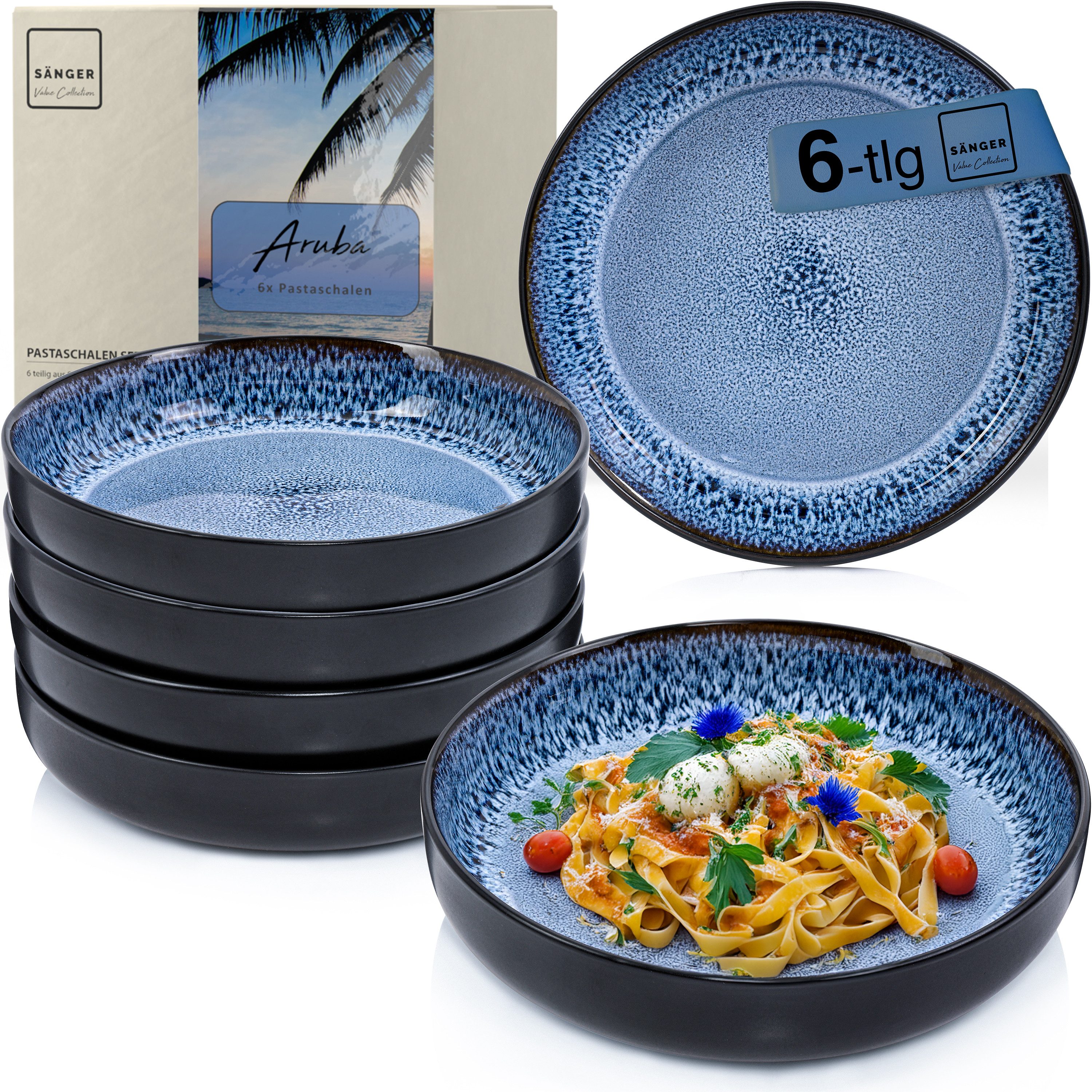 SÄNGER Teller Set Aruba, (6 St), Pastaschalen Set, Steingut, schwarz, Handmade, VALUE COLLECTION