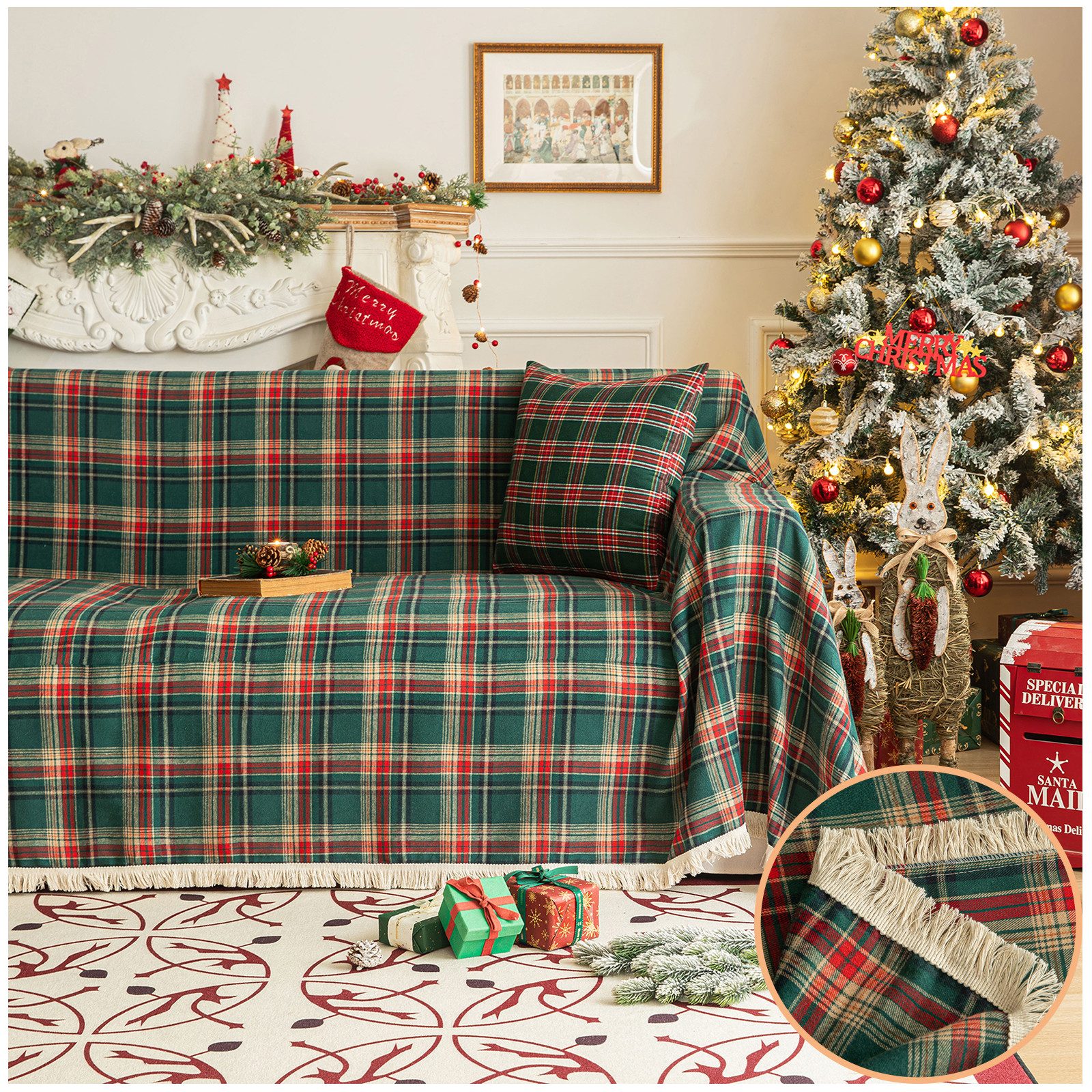 Jibenhome Sofaschoner Sofaschoner Sofahusse WeihnachtsKariert Sofadecke günstig online kaufen