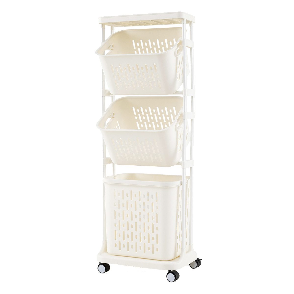 COSTWAY Wäschekorb, auf Rollen, Wäschekorbwagen mit 3 Körben & Griff günstig online kaufen