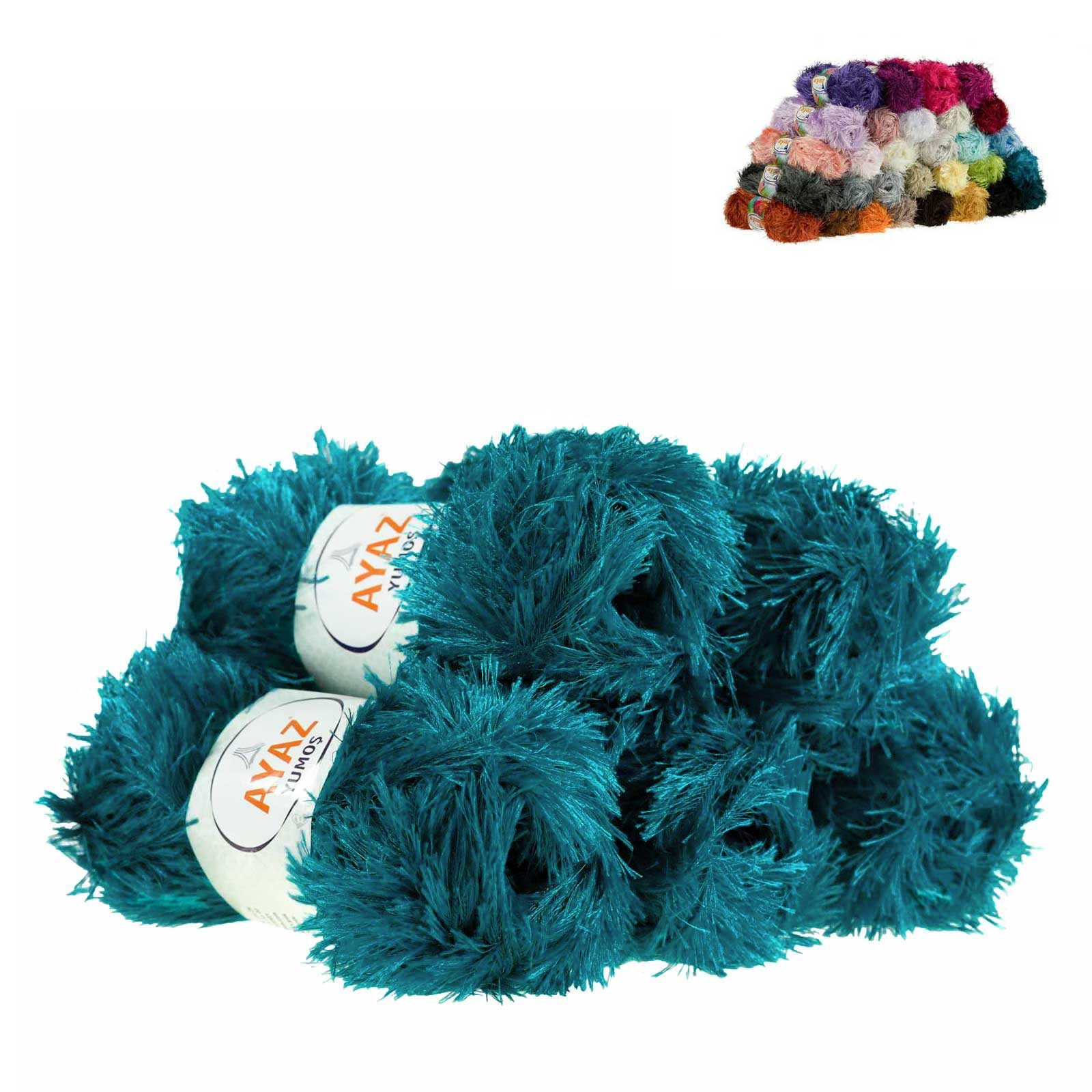 AYAZ Fransen-Strickgarn Yumos 5 Knäuel à 150 m 100 g Strickwolle Häkelwolle, 5 m (Paket, 5-St), 1328 dunkelpetrol