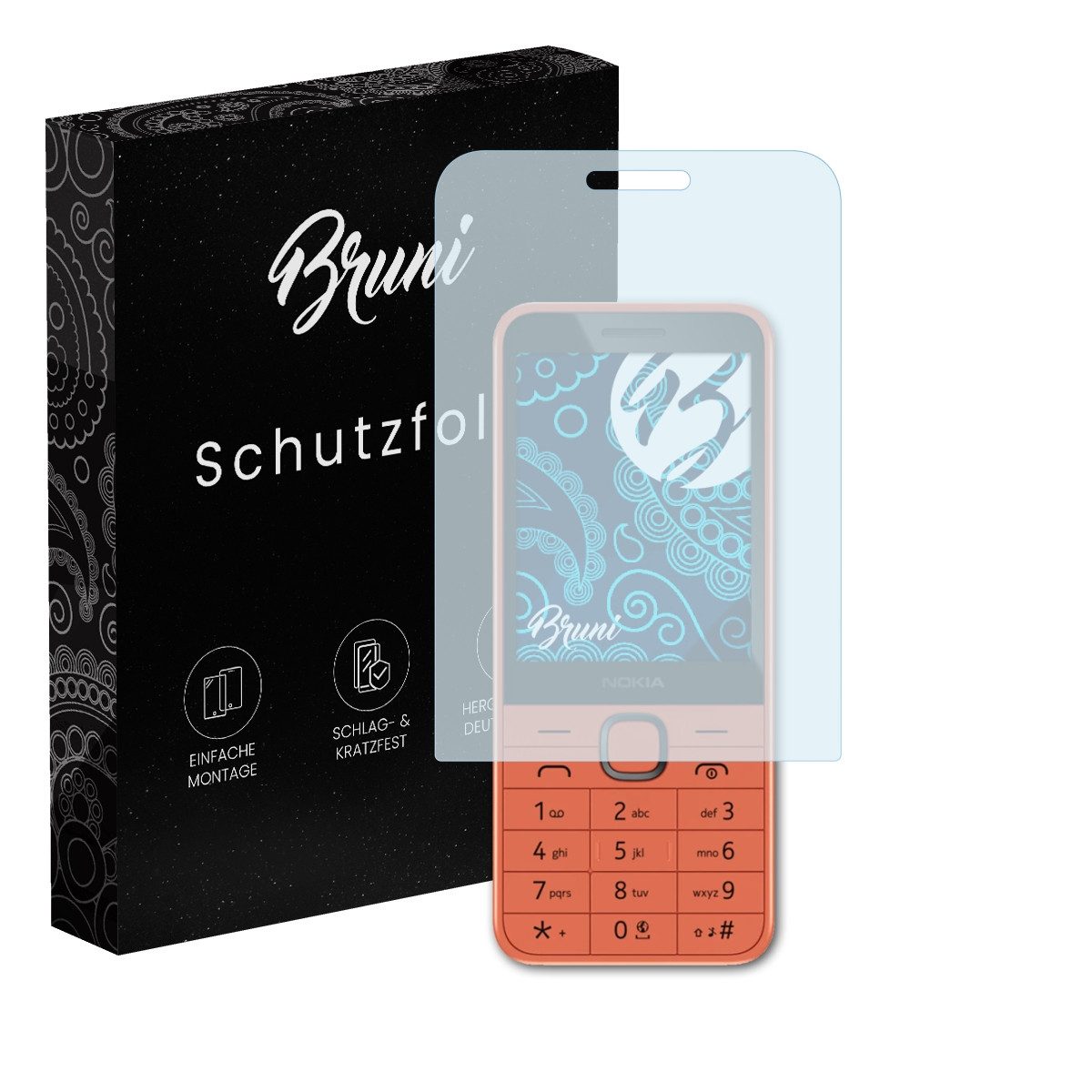 Bruni Schutzfolie Glasklare Displayschutzfolie für Nokia 215 4G 2024, (2 Folien), praktisch unsichtbar