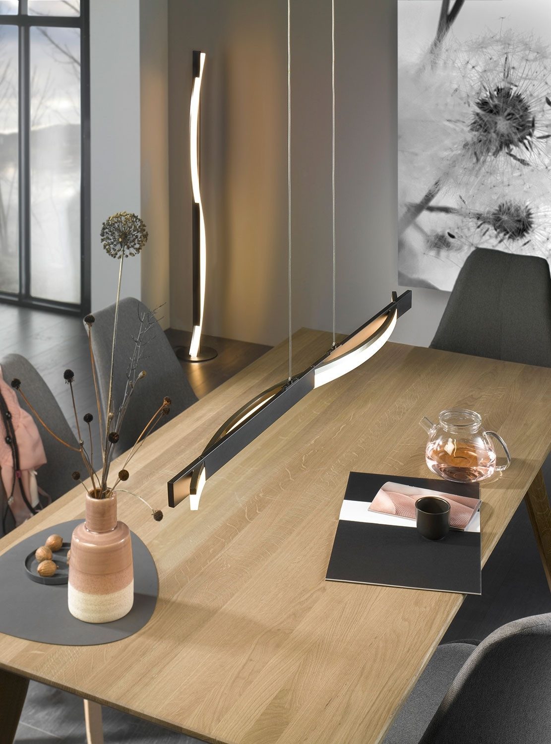 FISCHER & HONSEL LED Pendelleuchte BRIDGE, 1-flammig, Sandschwarz, Metall, Dimmfunktion, Höhenverstellbar, LED fest integriert, Extra-Warmweiß, B 95 x H 100 cm