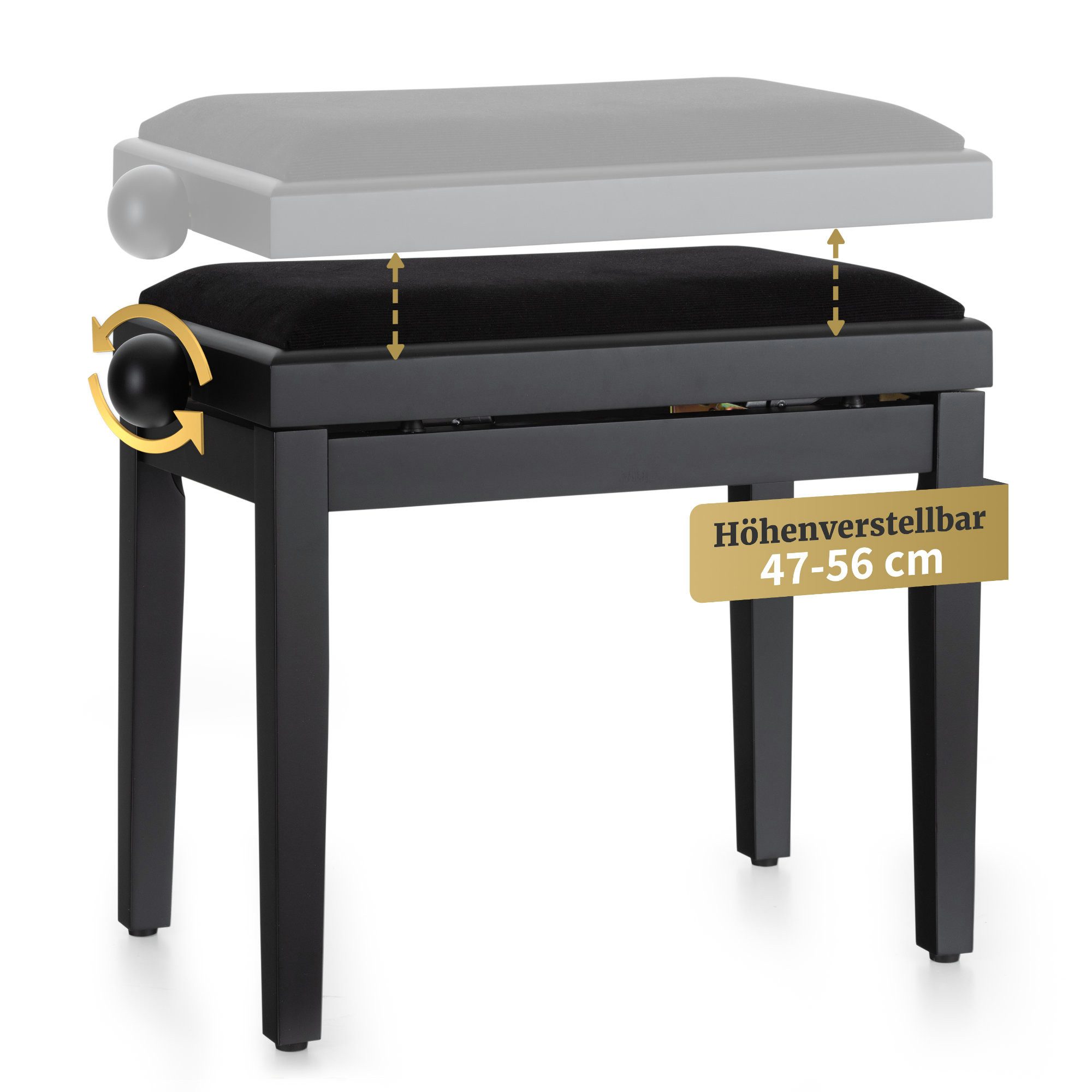 Classic Cantabile Klavierbank Classic Cantabile Pianobank Schwarz Matt (Hochwertiger Sitzkomfort, 1-St., Sitzfläche 55 x 32 cm), Leichtgängige Spindelmechanik