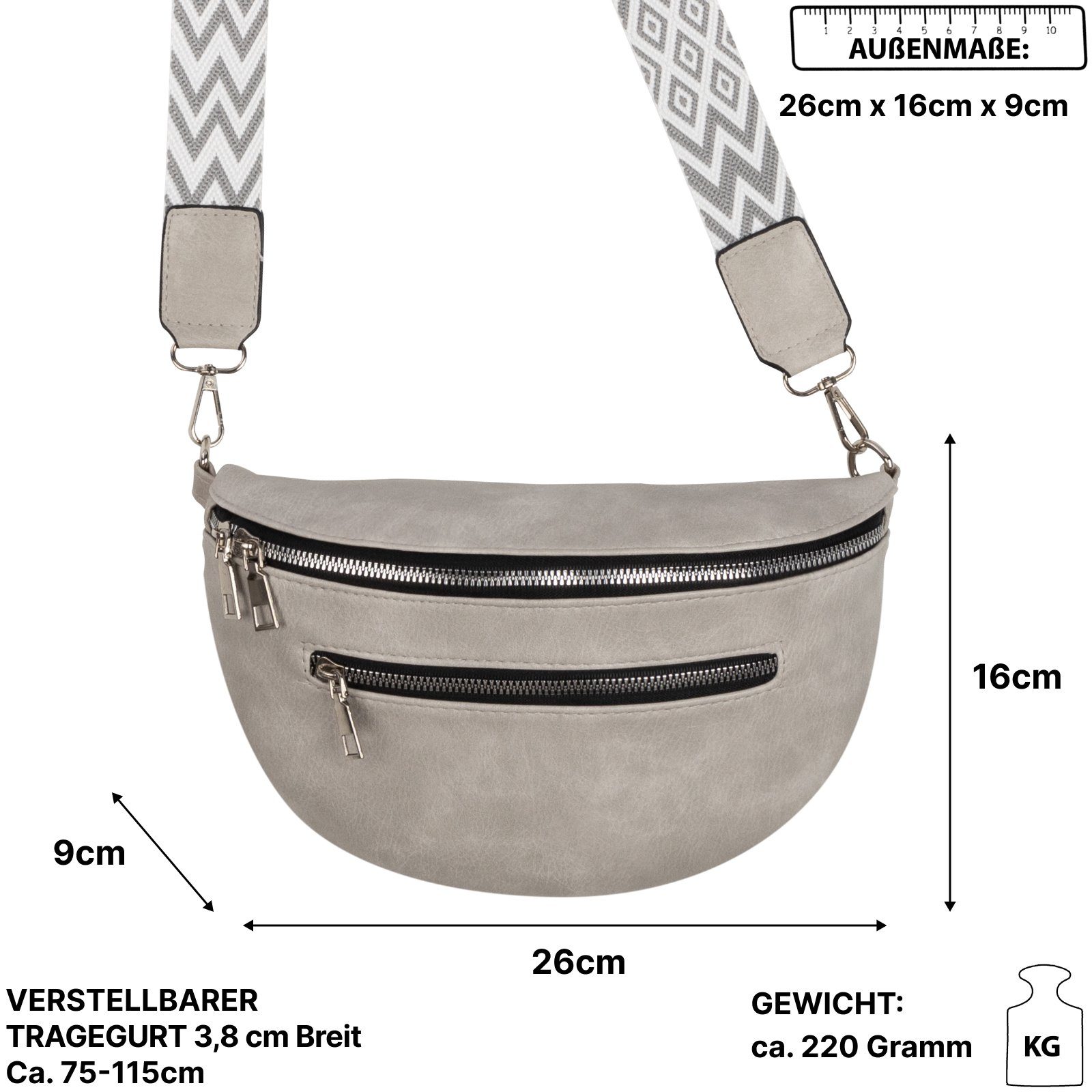 EAAKIE Gürteltasche Bauchtasche Umhängetasche Crossbody-Bag Umhängetasche CrossOver, Italy-De, GREY Schultertasche, als Kunstleder tragbar Hüfttasche