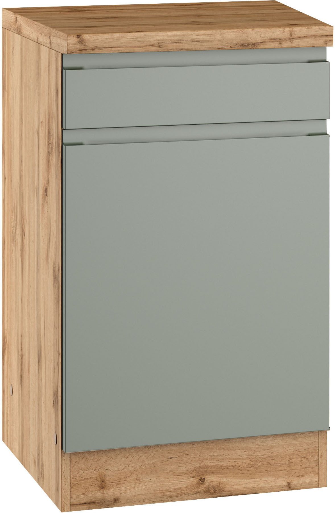 KOCHSTATION Unterschrank KS-Virginia,neu in verbesserter Ausführung (Stauraum, Softclose, mit CPL-Arbeitsplatte) Breite 50 cm, 1 Tür, 1 Schubkasten, Soft-Close-Funktion