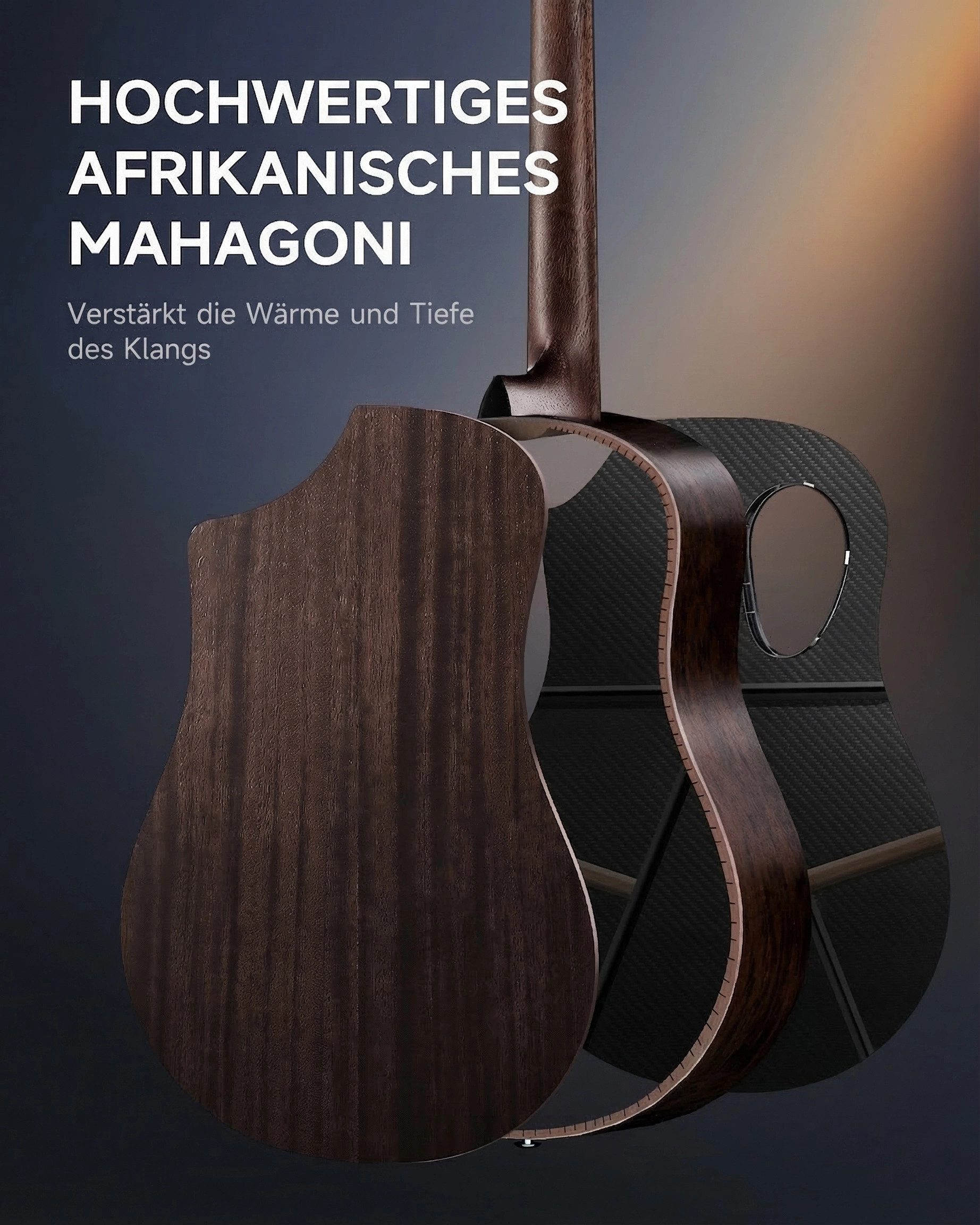 Donner Akustikgitarre 38" Carbonfaser Reisegitarre, Warmes Klangbild RISING-G1, Komplettset, Gigbag, Gurt, Stimmgerät, für Anfänger in voller Größe komplettes A – Bild 4 von 5