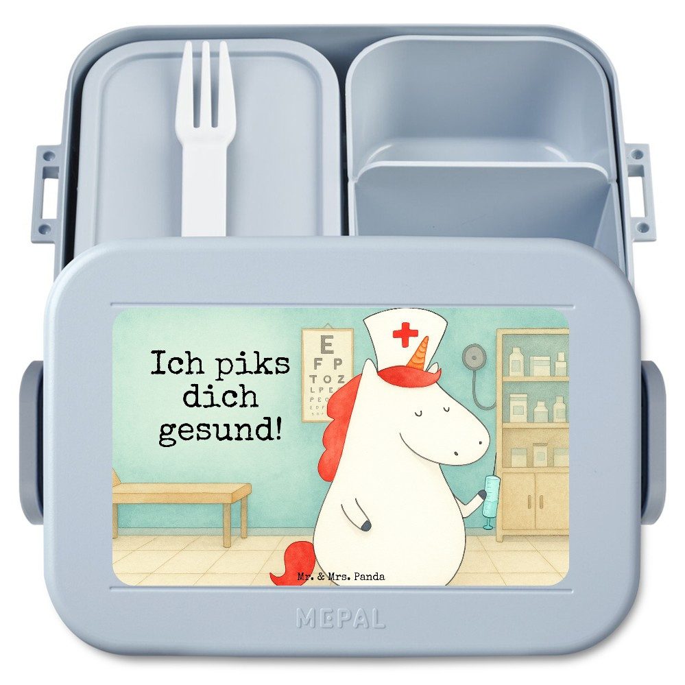 Mr. & Mrs. Panda Butterdose Einhorn Krankenschwester Design, Frischhaltedose, Blau Pastell, Ärzti, Polypropylen lebensmittelecht, (Packung), Essensbox Krankenhaus Krankenschwester Dankeschön