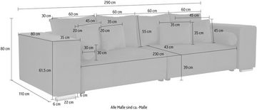 INOSIGN Big-Sofa Aliya, incl. Bettfunktion und Bettkasten, Breite 290 cm,incl. Zierkissen