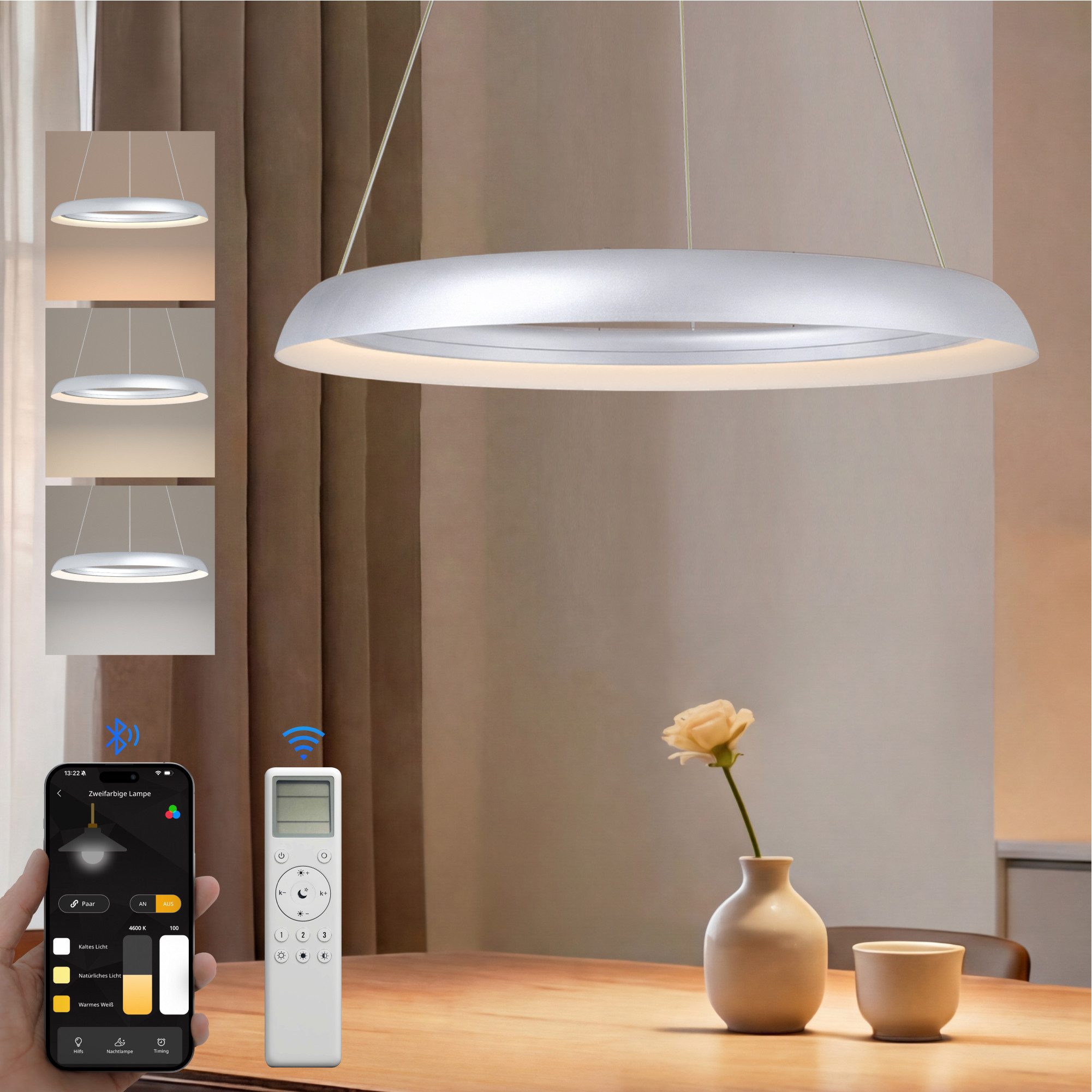doporro Pendelleuchte LED-Pendelleuchte Dimmbar CRI≥95 höhenverstellbar 20/30W Luvina04, LED fest integriert, LED-Pendelleuchte, Farbtemperatur von 3000–6000K einstellbar