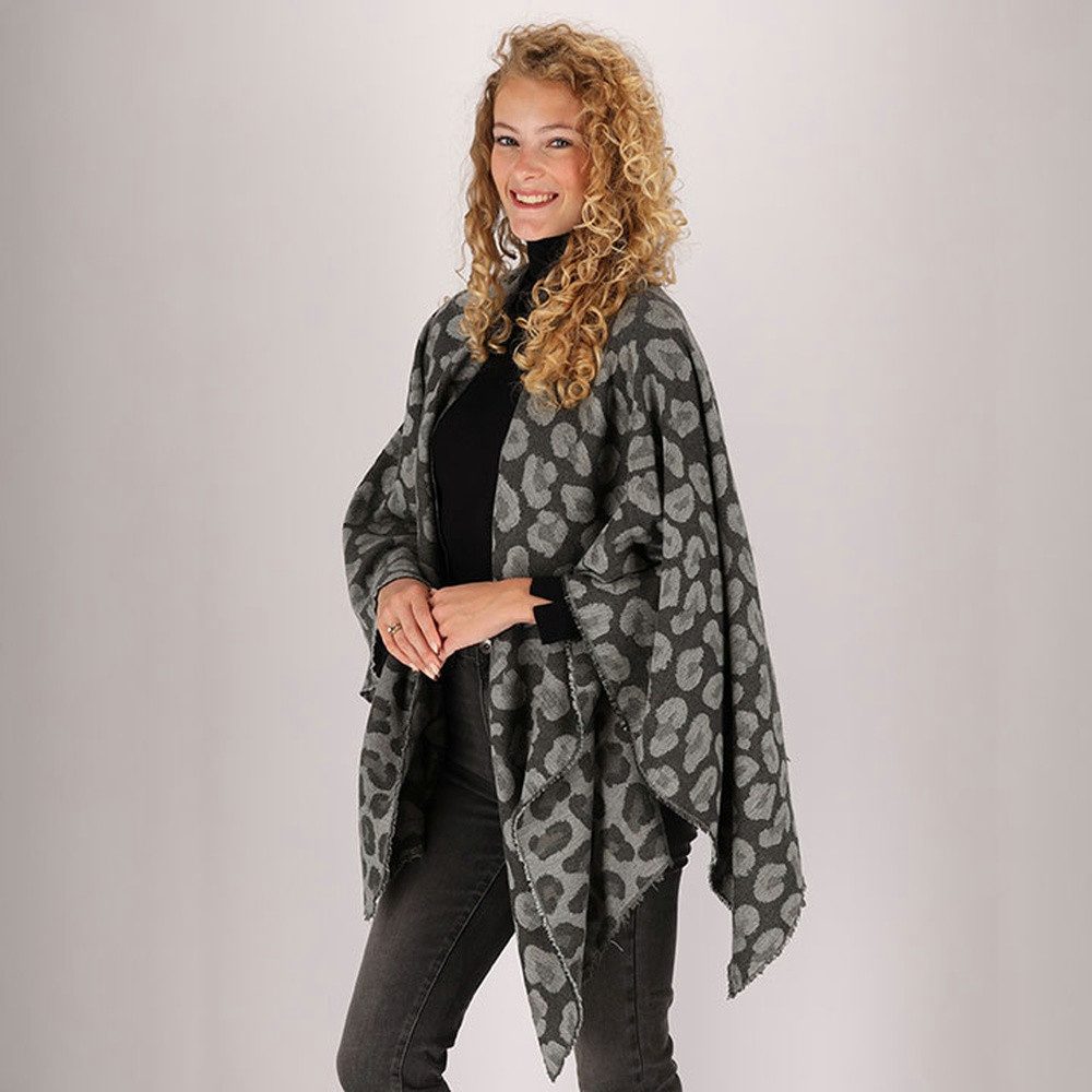 Sarlini Strickponcho mit langen Ärmeln, aus Polyester, lockere Passform
