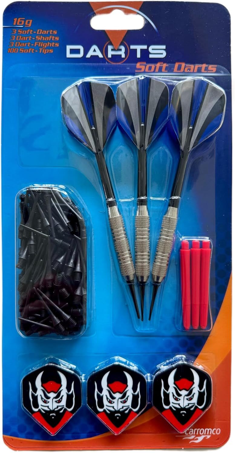 Carromco Softdarts 3 Dartpfeile mit Ersatzspitzen, Zubehör für E-Dart, 3 Extra Flights