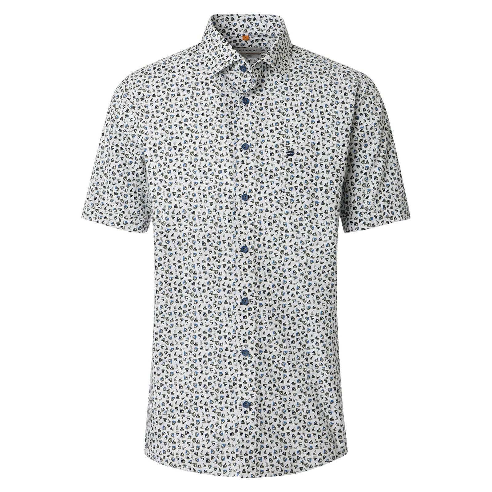 Redmond Kurzarmhemd Redmond XXL Kurzarmhemd blau-weiß-oliv Alloverprint