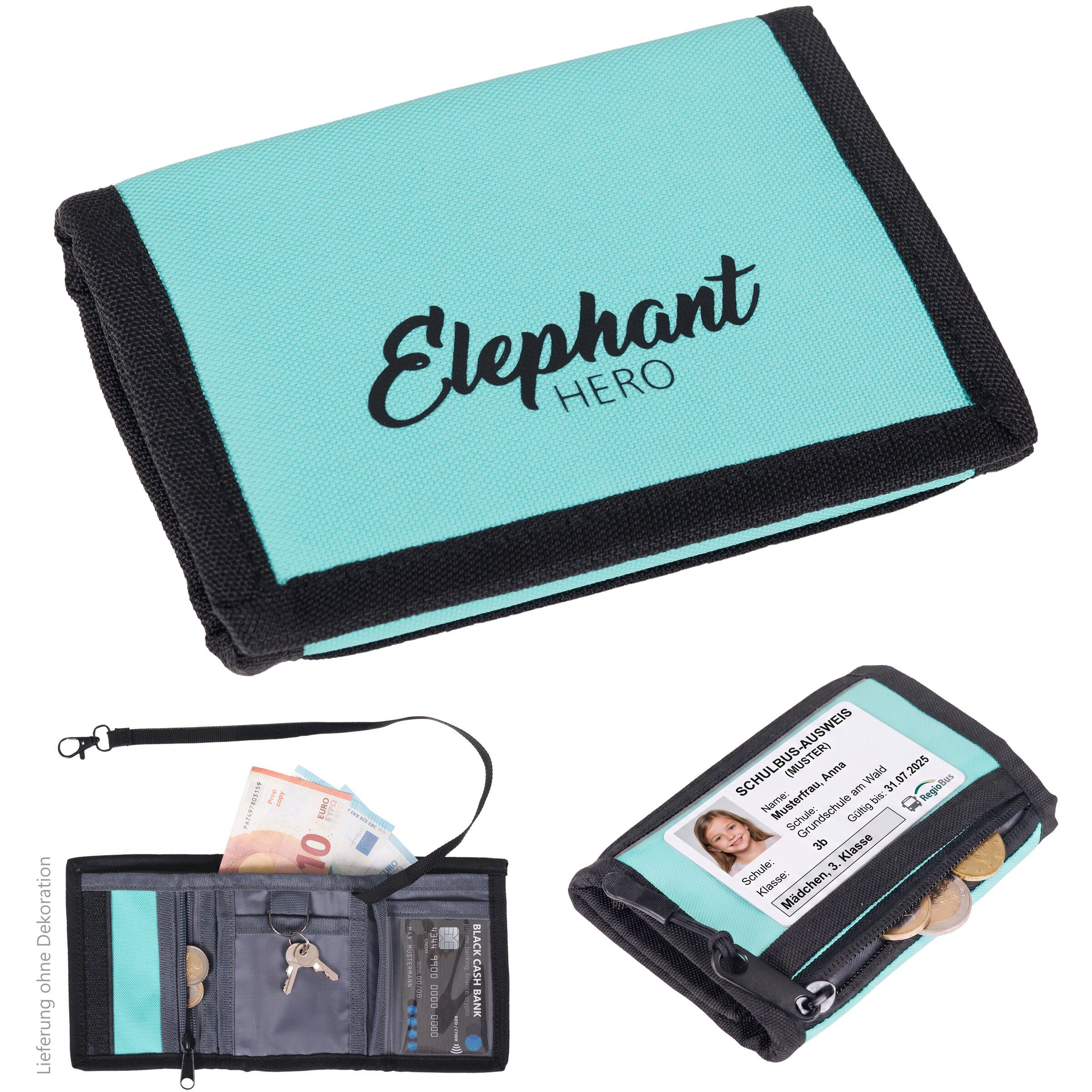 ELEPHANT Geldbörse Mädchen Jungen Hero Signature, Wallet Klettbörse Schülerbörse Schlüsselring Ausweisfach