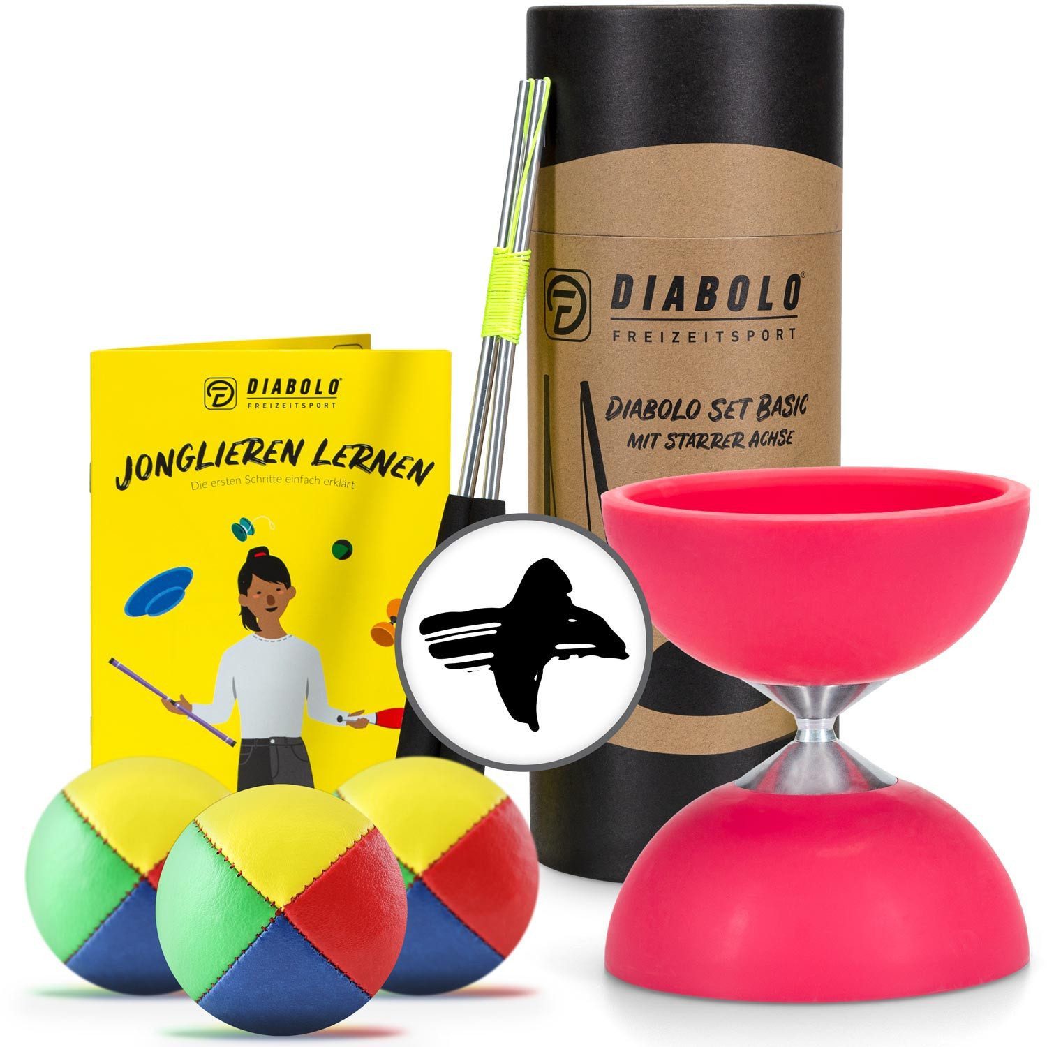 Diabolo Freizeitsport Spielball Jonglierset Diabolo (blau) und 3 Bälle (vierfarbig) (1-St)