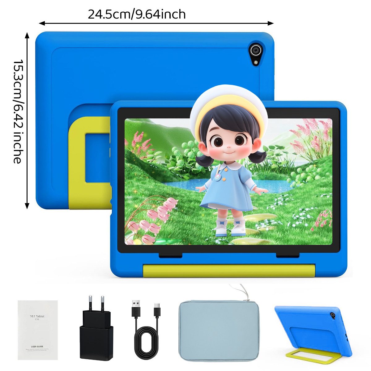BUFO Kinder Lern-Tablet mit Elternkontrolle 10'' Android 16, 64GB Tablet (10", 64 GB, Android 16, Kids Bumper blau)