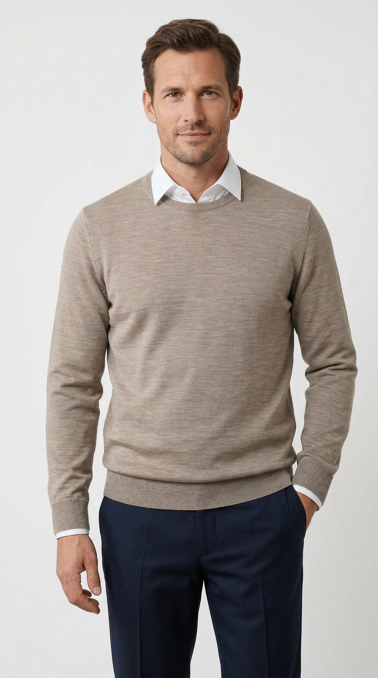 OLYMP Rundhalspullover OLYMP Strick Casual moderner Strickpullover