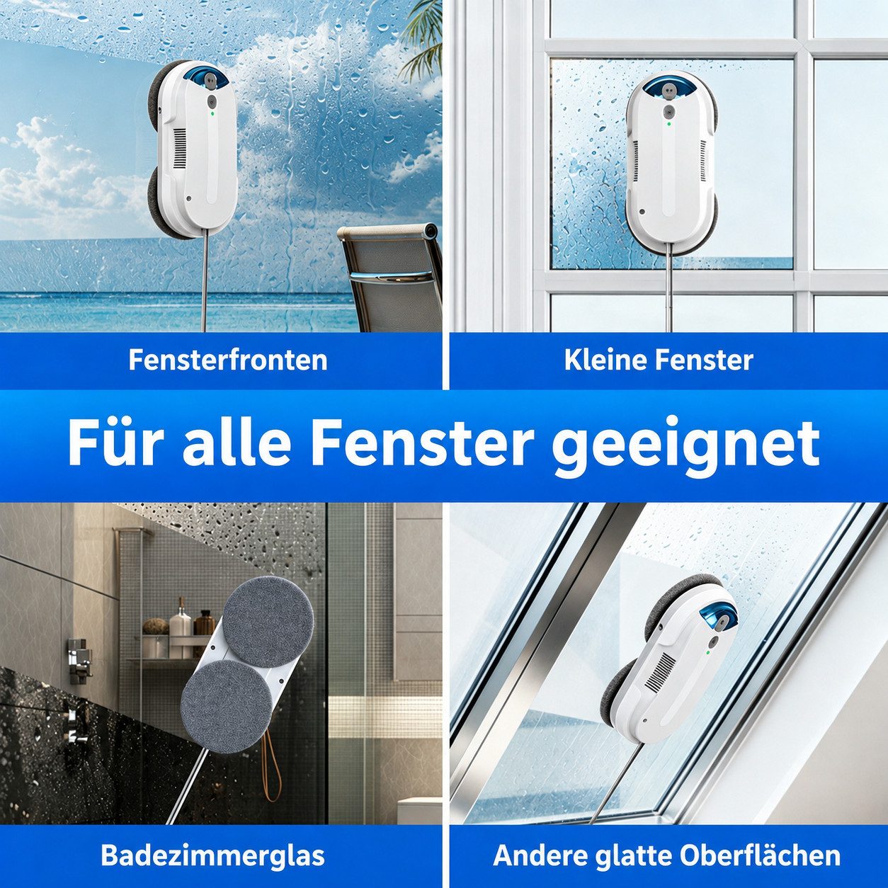 Grenintol Fensterputzroboter Automatischer Fensterputzroboter 3800PA,Fenstersauger mit Water Tank, Fensterputzer Elektrisch mit Intelligentes Kantenerkennungssystem weiß