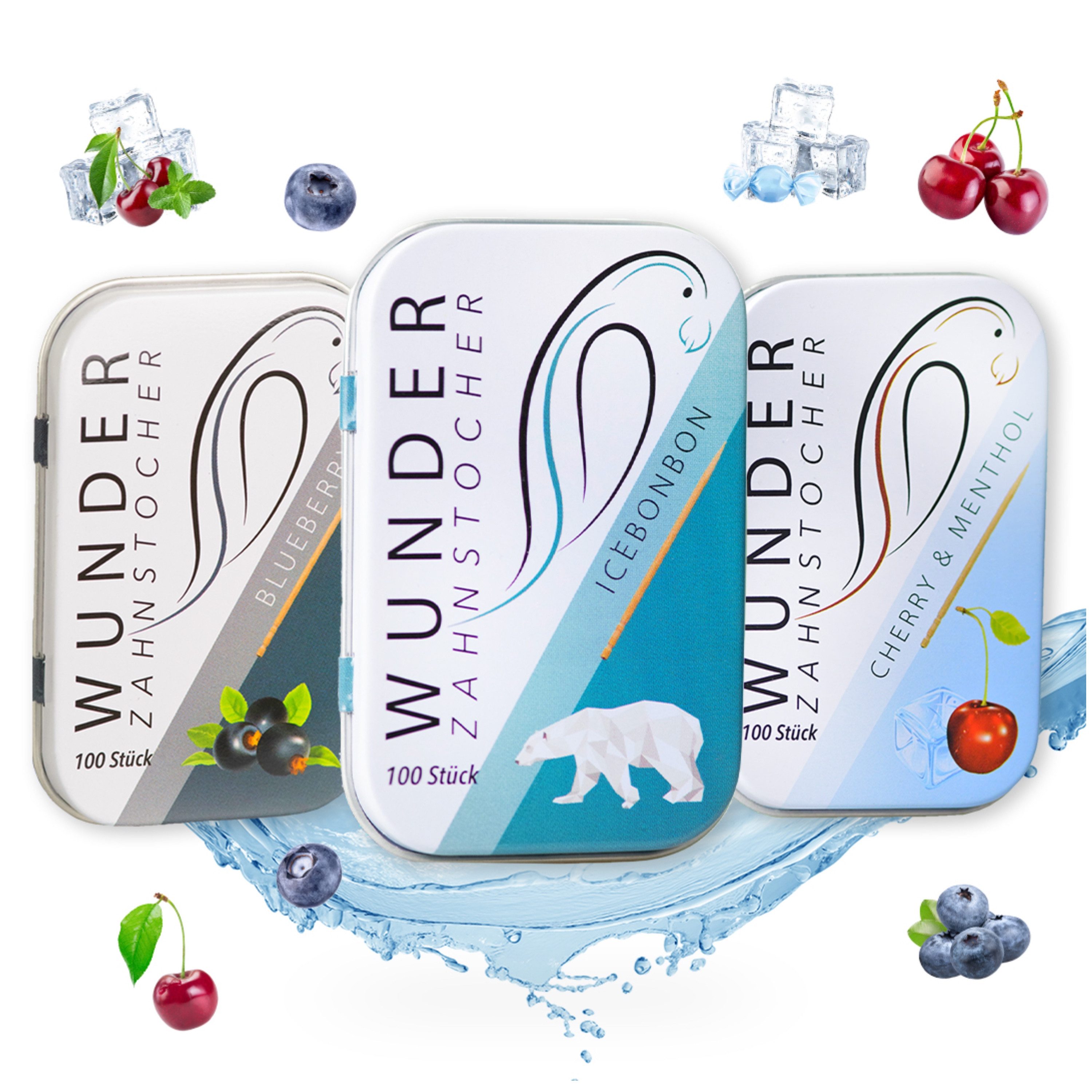 Wunder Zahnstocher Mundpflegecenter Zahnstocher mit Geschmack Fresh 3er Pack in edler Metallbox, frischer Atem - Alternative zu Kaugummi - zuckerfrei & kalorienfrei