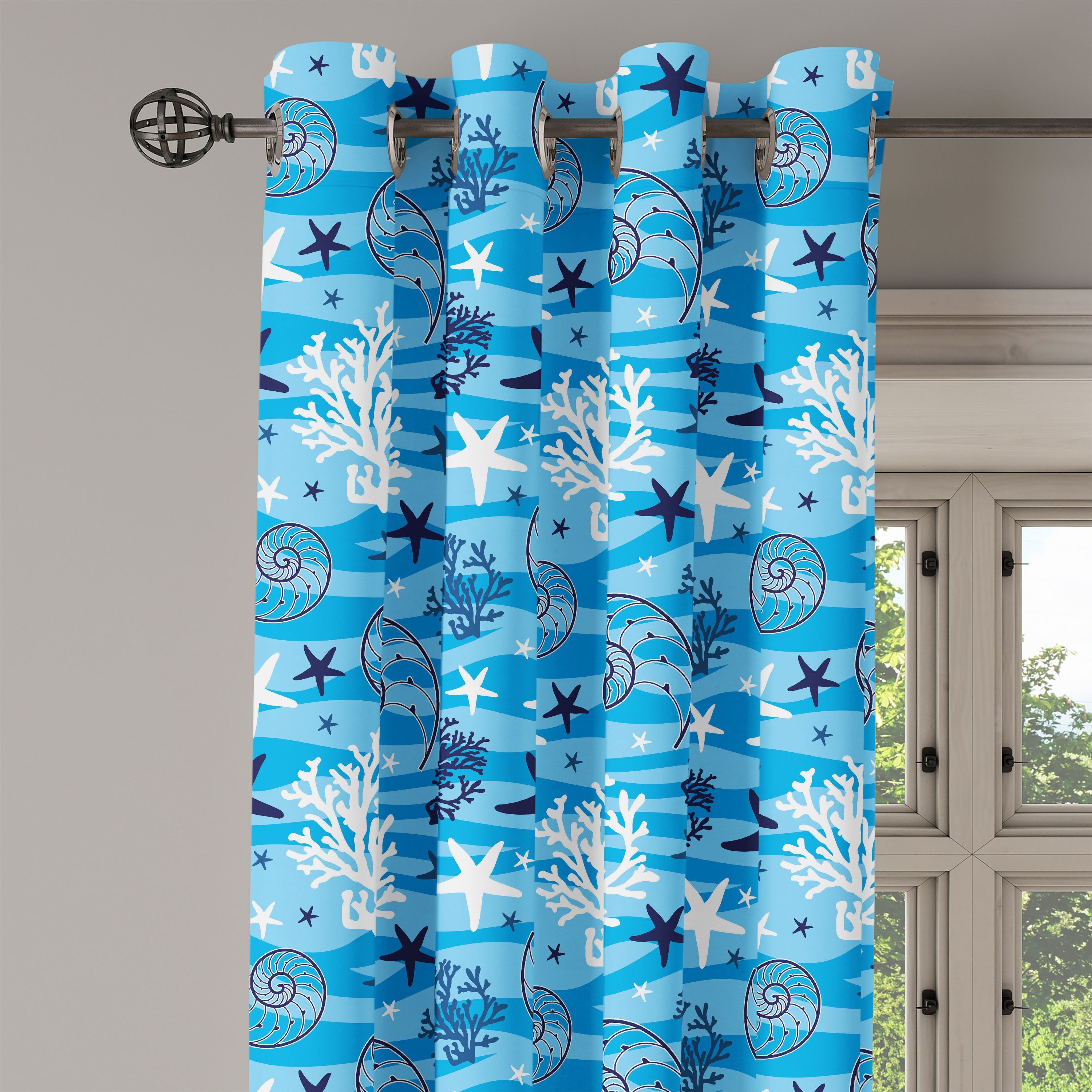 Gardine Dekorative 2-Panel-Fenstervorhänge Muscheln für Schlafzimmer Wohnzimmer, Abakuhaus, Meeresseegurke Unterwasser