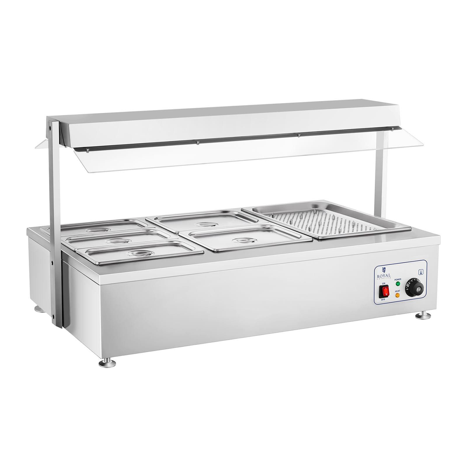 Royal Catering Speisenwärmer Bain Marie Wärmetheke mit Fleischaufsatz 6 Behälter 1700W