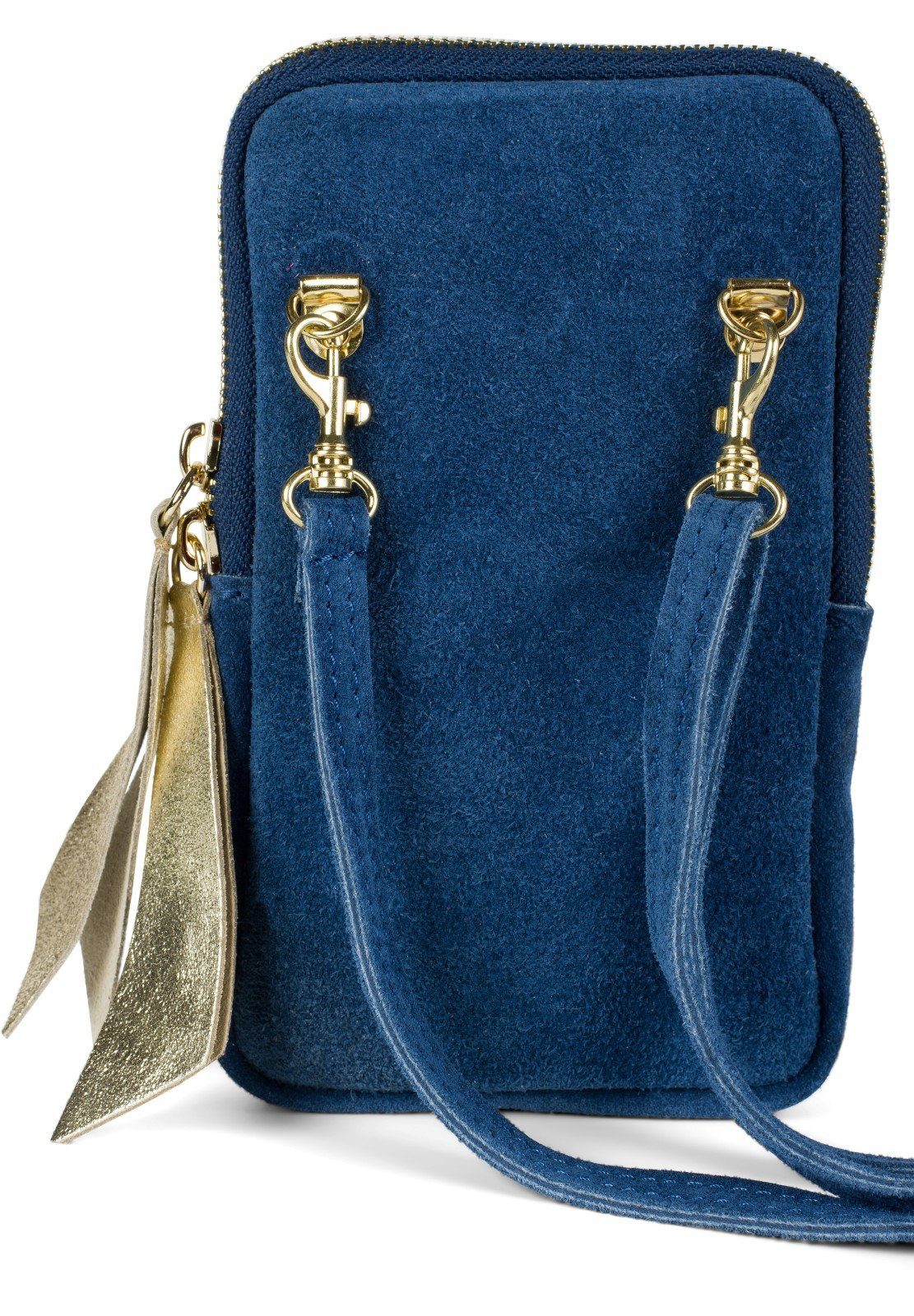 styleBREAKER Mini Bag Umhängetasche (1-tlg), Echtleder Handy Veloursleder Blau