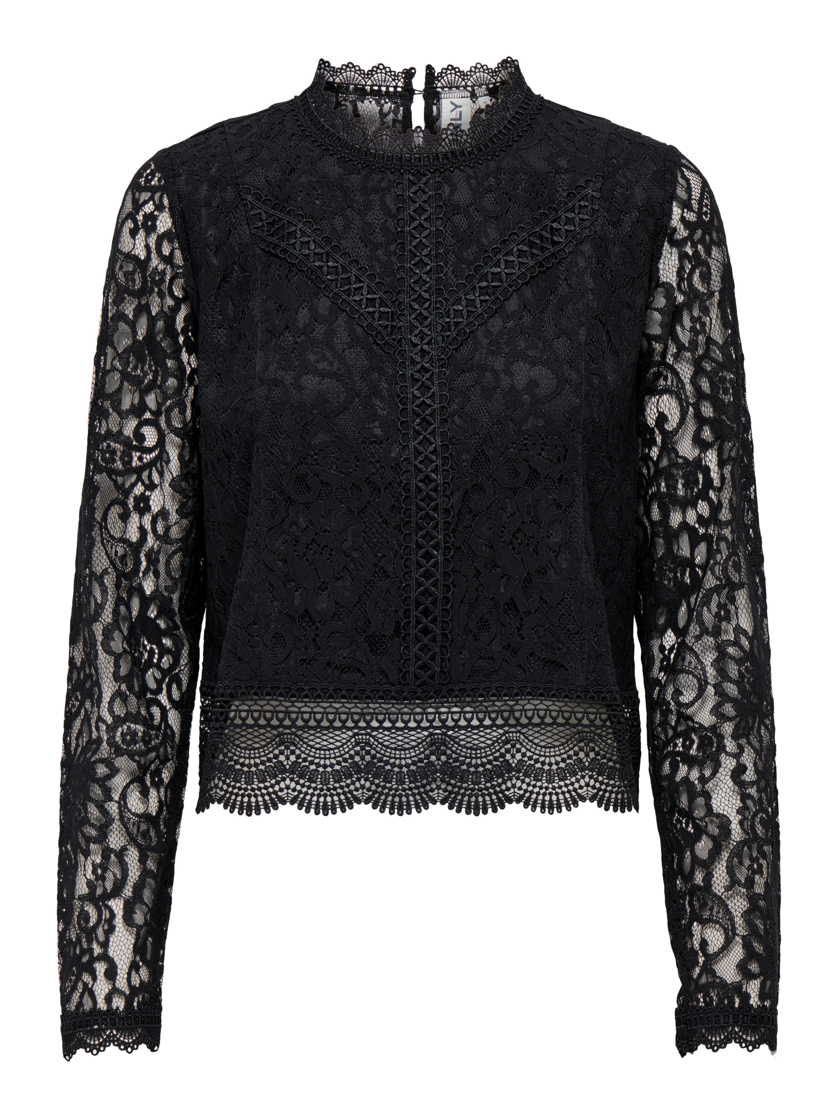 ONLY Spitzenshirt ONLNEW KARO LS LACE TOP WVN NOOS Materialmix, regular fit