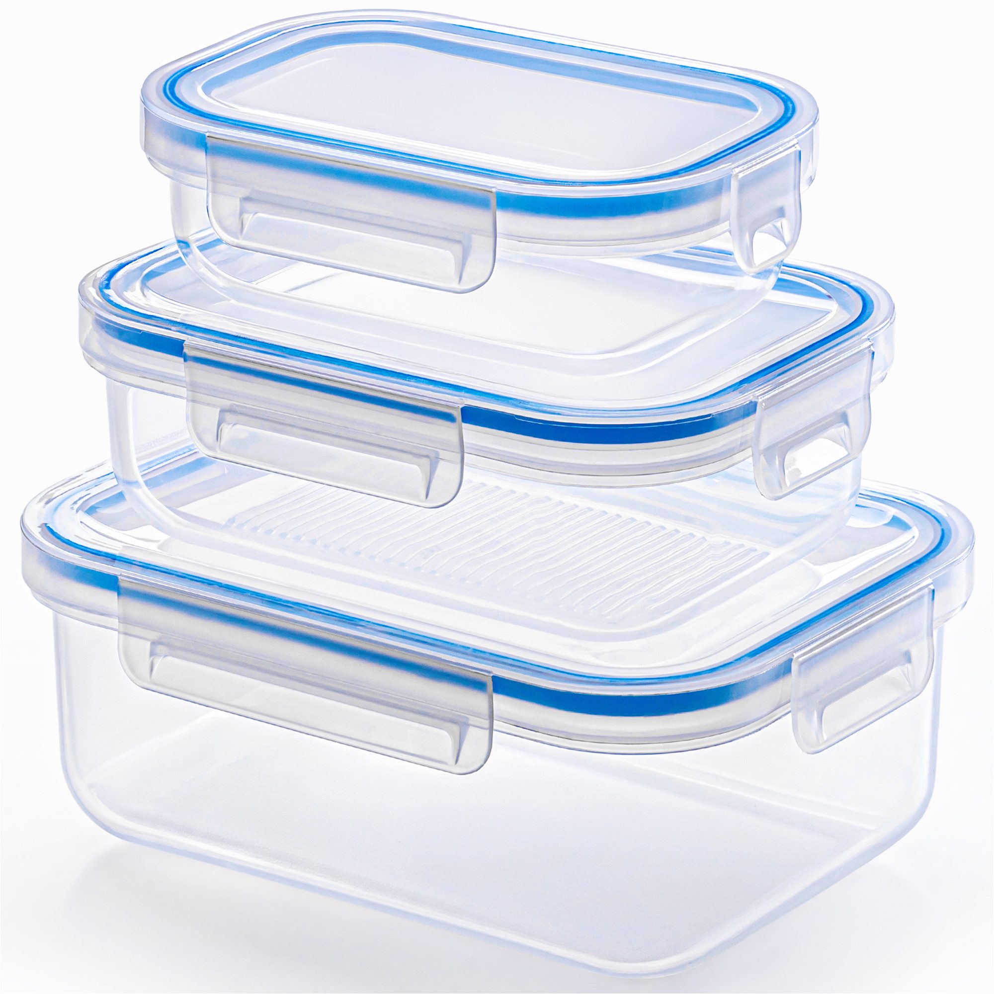 KONZEPT Frischhaltedose mit Deckel 3er Set 600ml/1L/2L,transparent, (3-tlg), BPA-frei, Stapelbar, Für Kühlschrank, Zum Mitnehmen