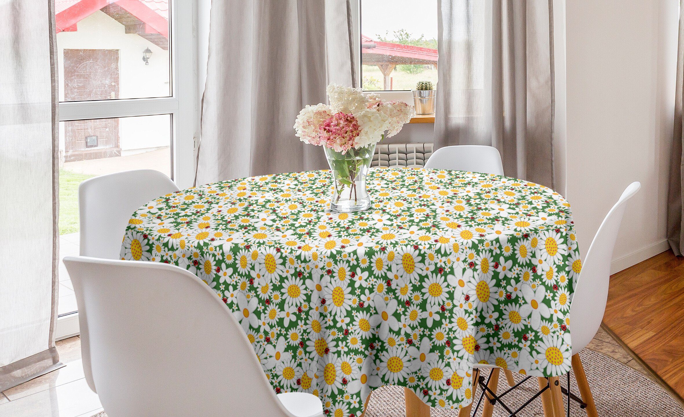 Abakuhaus Tischdecke Kreis Tischdecke Abdeckung Blumen Daisy für Kamillen Dekoration, Küche Blumen Esszimmer