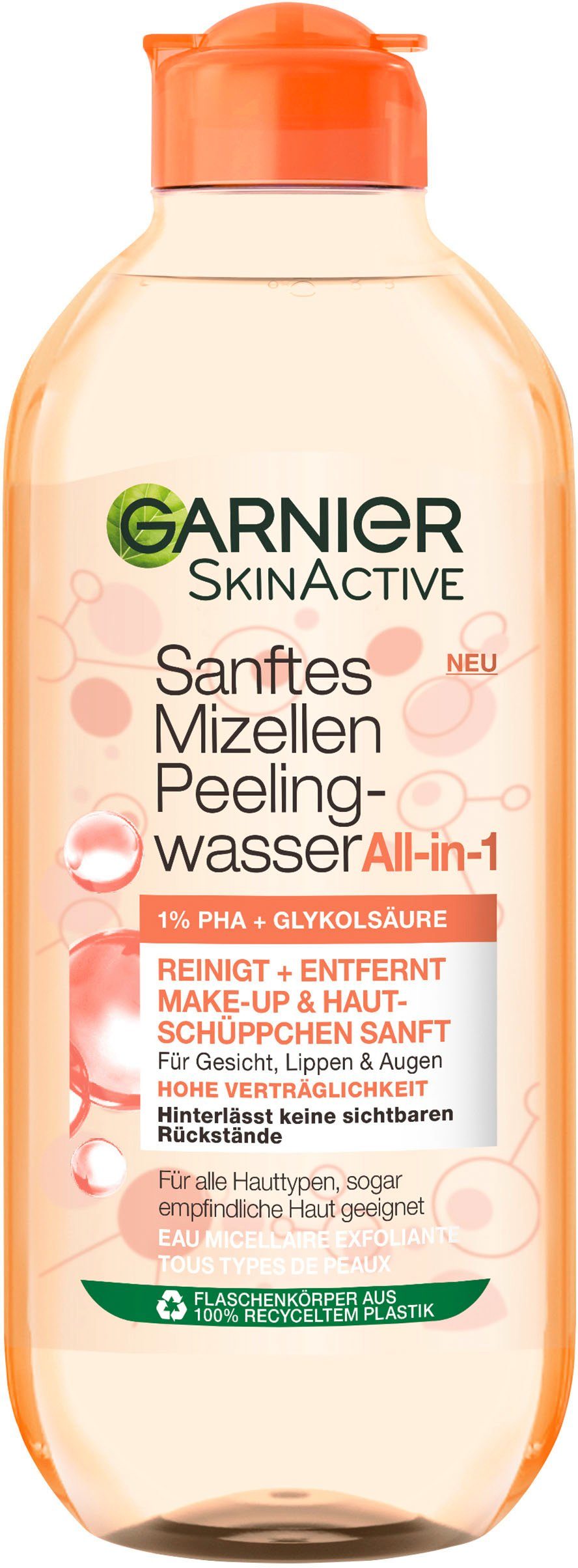 Garnier Peeling-Effekt: entfernt GARNIER Make-up Sanftes Mizellen Reinigt, Gesichtspflege Hautschüppchen und Peelingwasser,