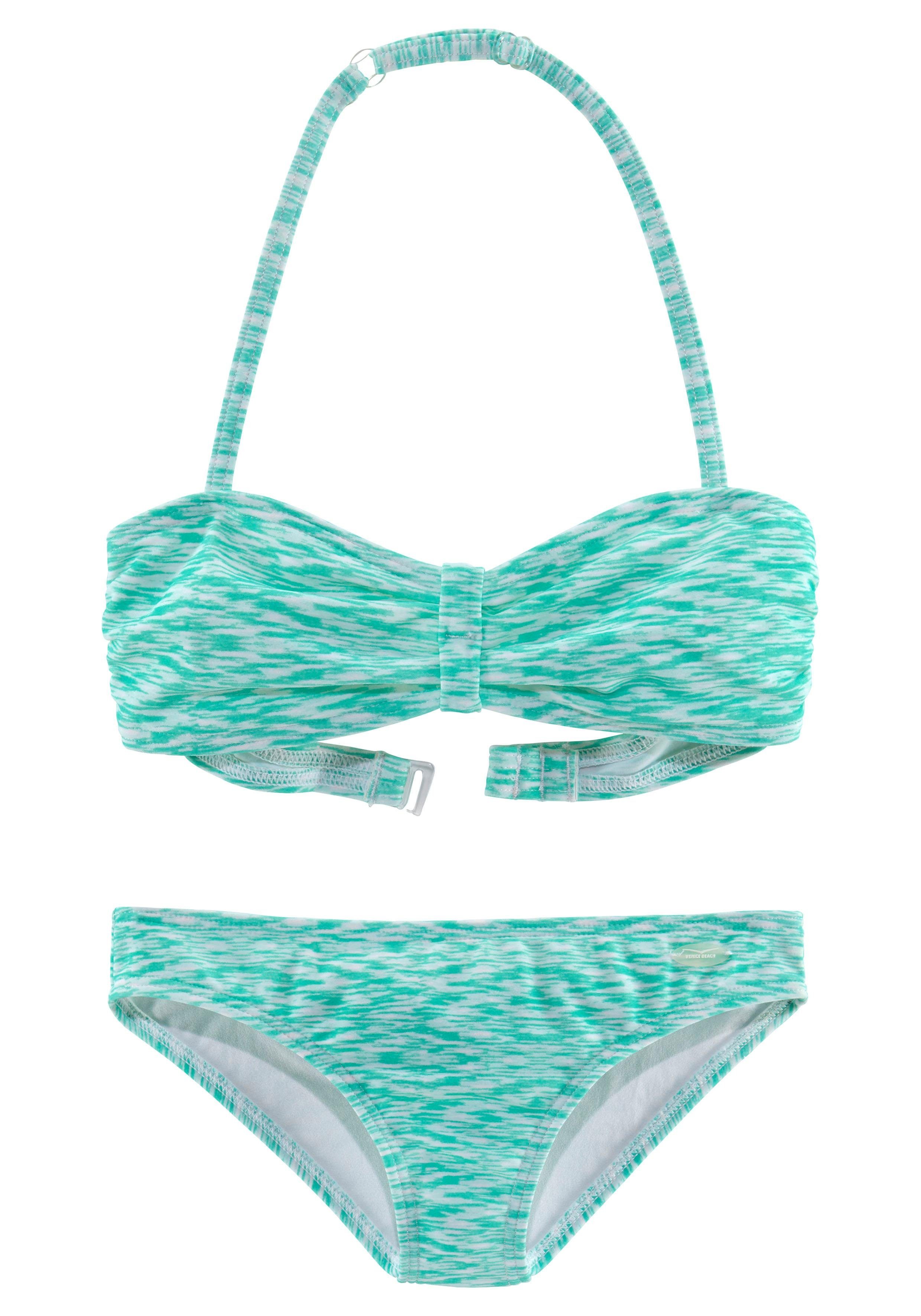 Melange-Optik in Venice Bandeau-Bikini mint-weiß Beach