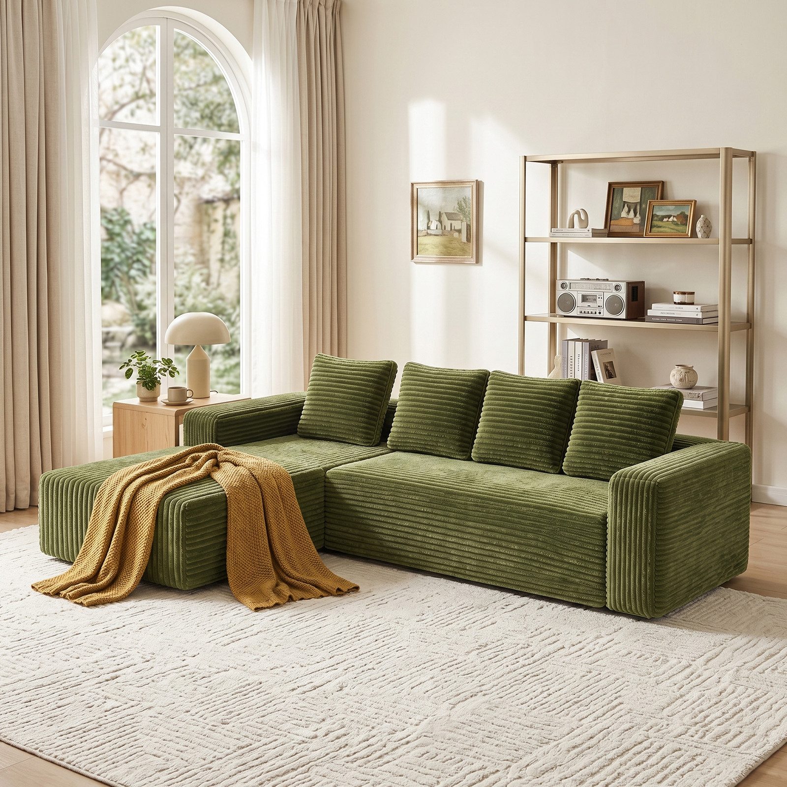 ANYSUN Ecksofa Couch L-Form, mit Liegeflache 4-Sitzer Ecksofa, Cord-Schlafsofa, 261×173 ×58 cm Modernes, modulares Sofa Links / Rechts Chaiselongue Sofa, Chaiselongue für Wohnzimmer und Schlafzimmer, montagefrei