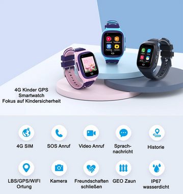 TPFNet SW10 mit Silikon Armband - für Kinder mit SOS und GPS Funktion Smartwatch (Android), Kinder mit Kamera für Videotelefonie, Herzfrequenz, Schrittzähler, Taschenrechner, Schlafüberwachung etc. Rosa