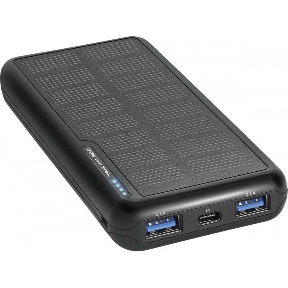 sbs SBS Solar Powerbank 10.000 mAh Schwarz - Powerbank Powerbank SBS Solar Powerbank 10.000 mAh Schwarz, Solar- und Netzladung, kompakt und flugzeugtauglich