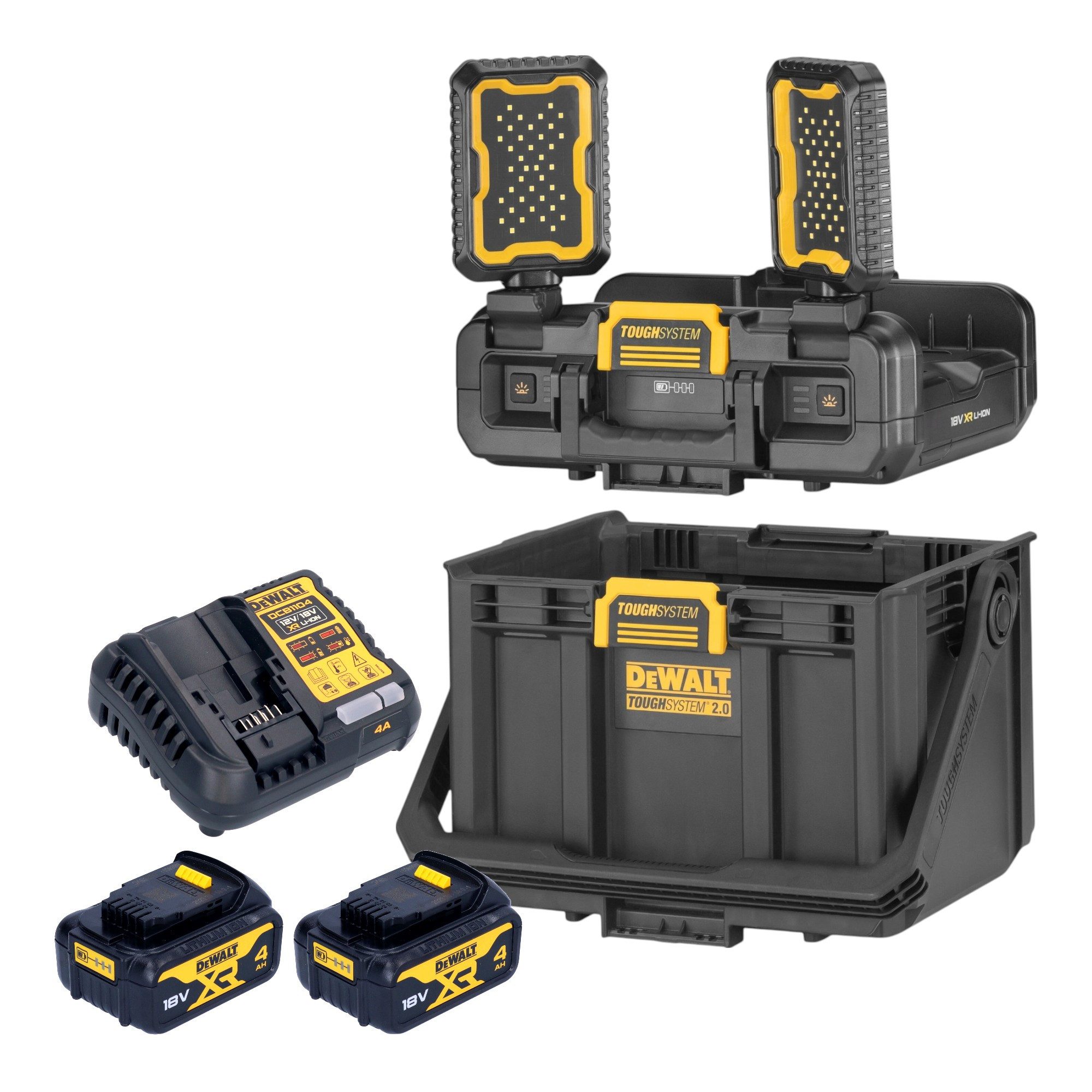 DeWalt Baustrahler DWST08061-1 Werkzeugbox ToughSystem 2.0 + 2x Akku 4,0 Ah + Ladegerät