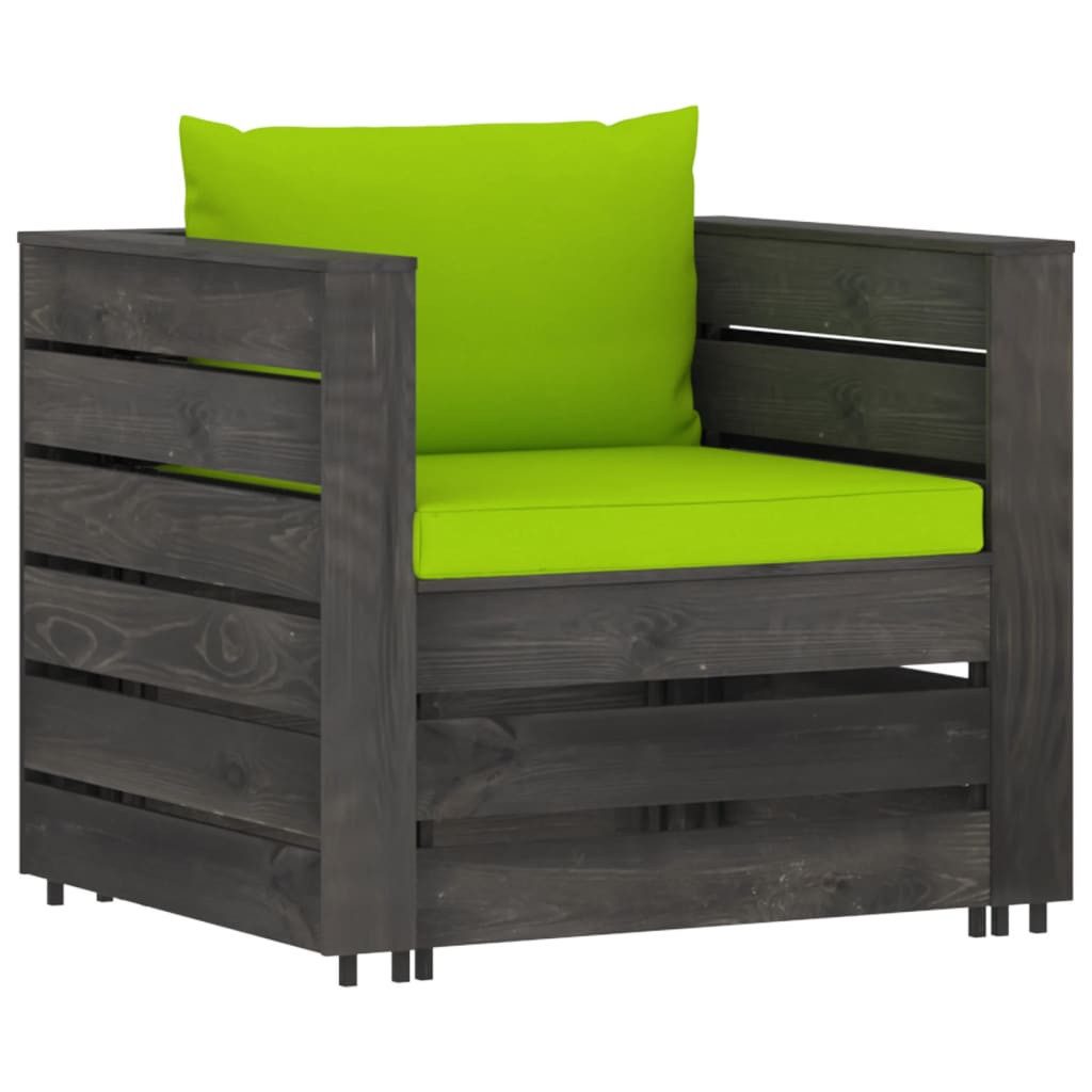 vidaXL Gartenlounge-Set 2-tlg. Garten-Lounge-Set mit Kissen Grau Imprägniertes Holz, (2-tlg)